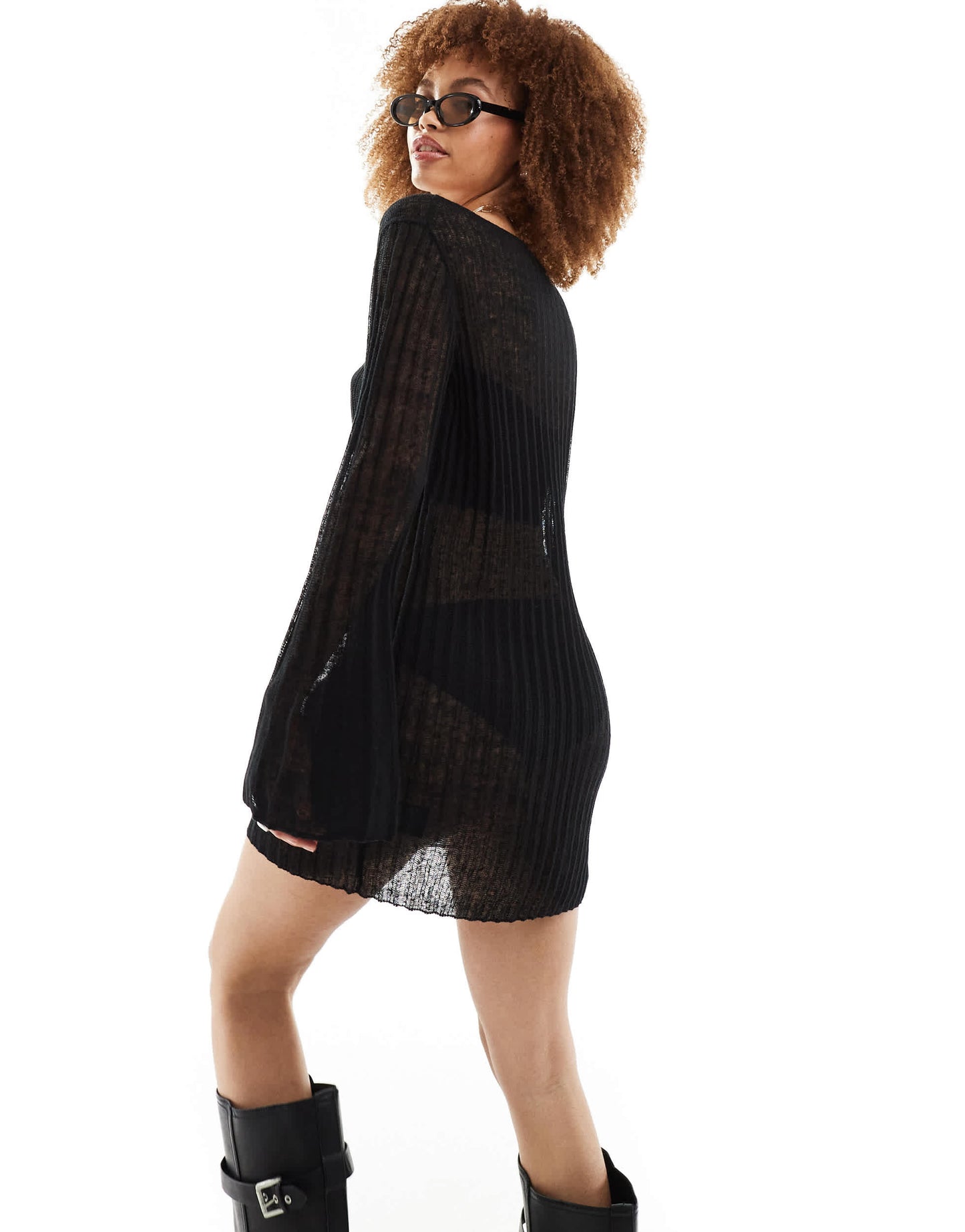 Weekday Molly sheer knit mini dress in black