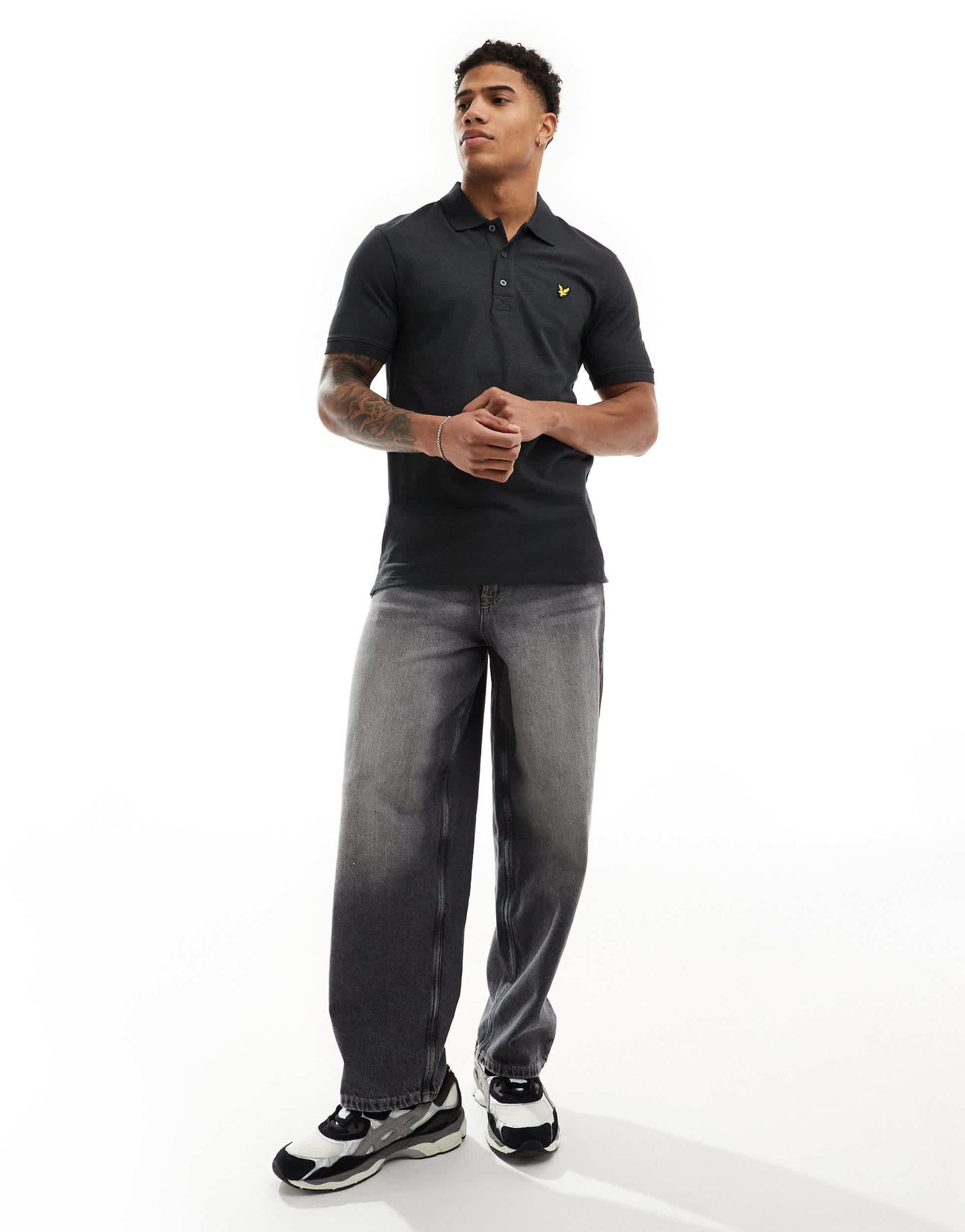Lyle & Scott icon logo pique polo in charcoal marl