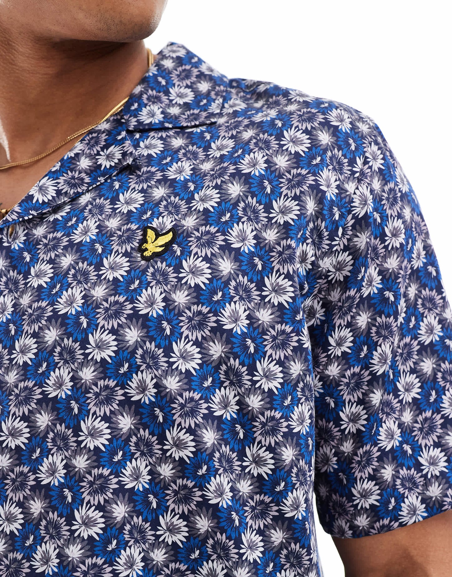 Lyle & Scott floral print short sleeve revere collar resort shirt in navy CO-ORD