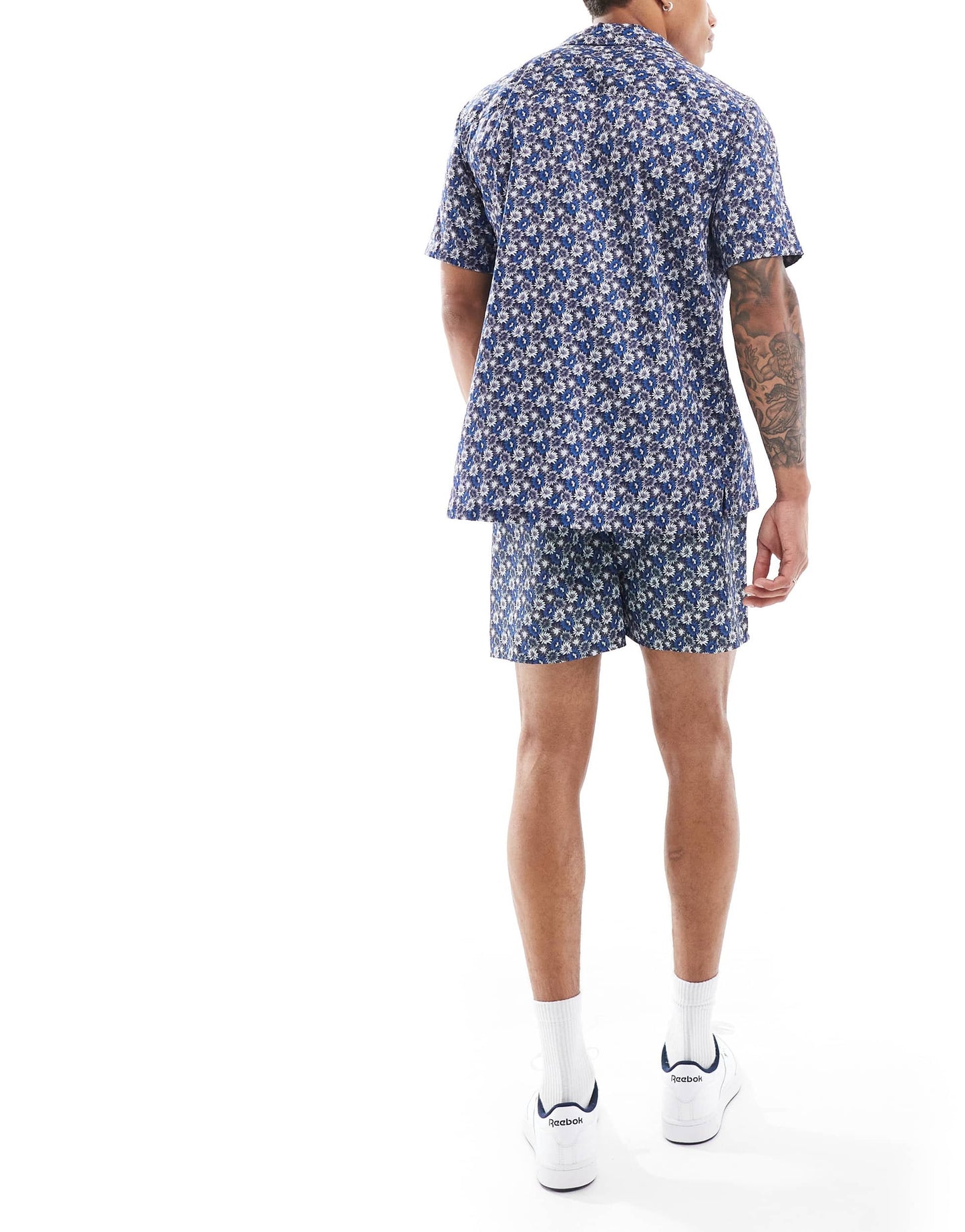 Lyle & Scott floral print short sleeve revere collar resort shirt in navy CO-ORD