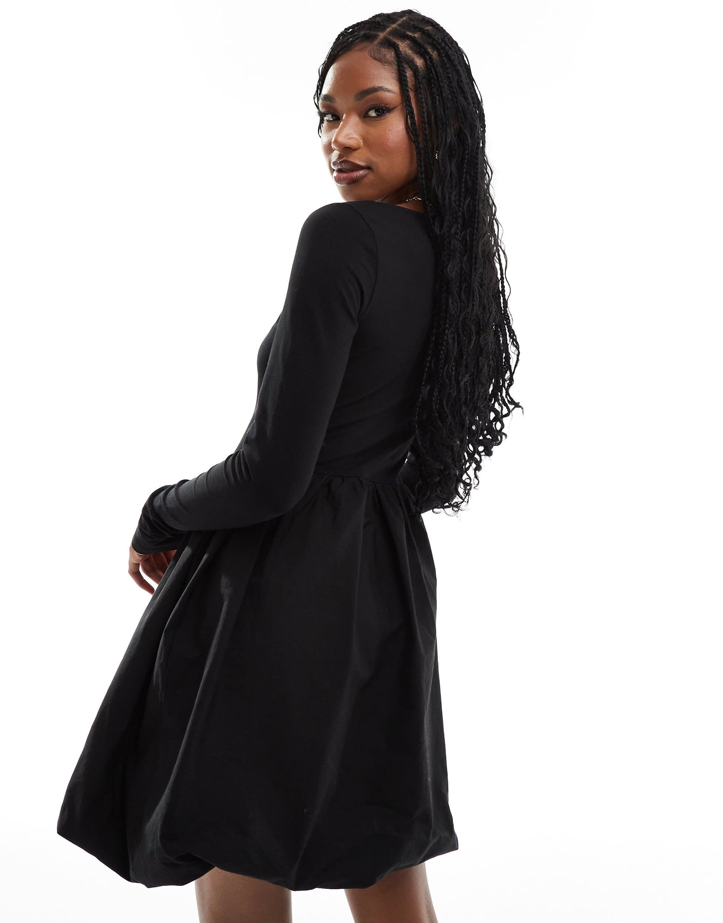 ASOS DESIGN square neck long sleeve mini dress with bubble hem in black