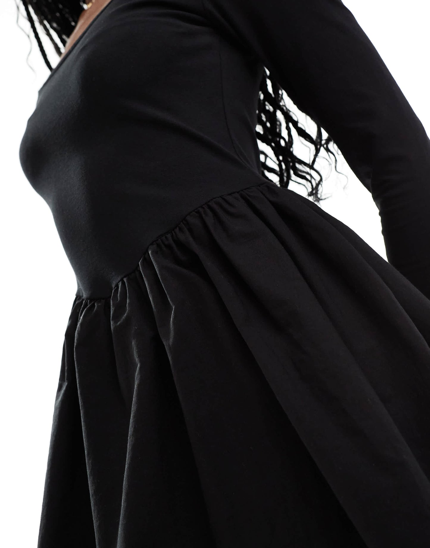 ASOS DESIGN square neck long sleeve mini dress with bubble hem in black