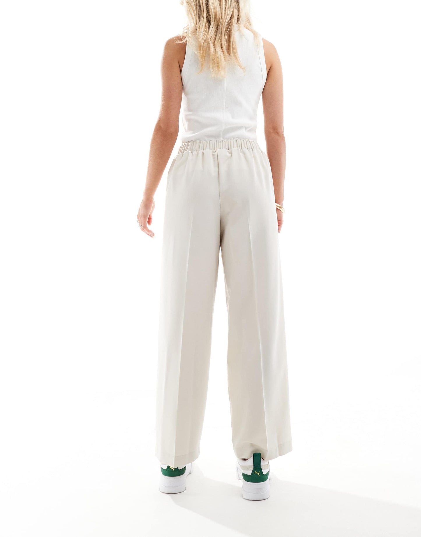 ASOS DESIGN Petite tailored pull on trousers in stone