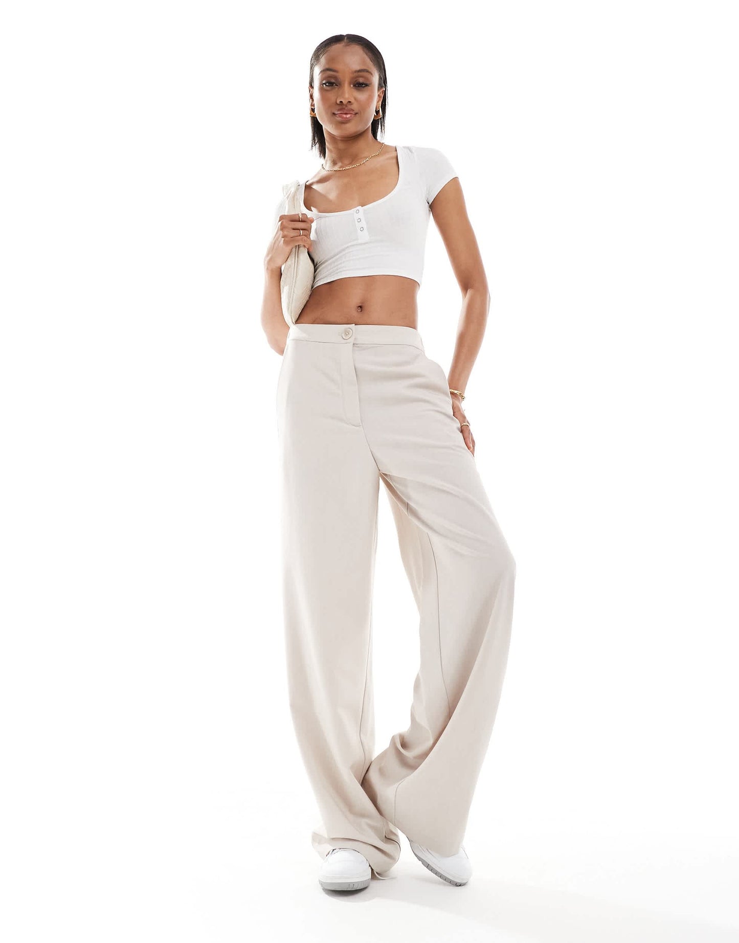 ASOS DESIGN Tall tailored wide leg dad trousers in stone