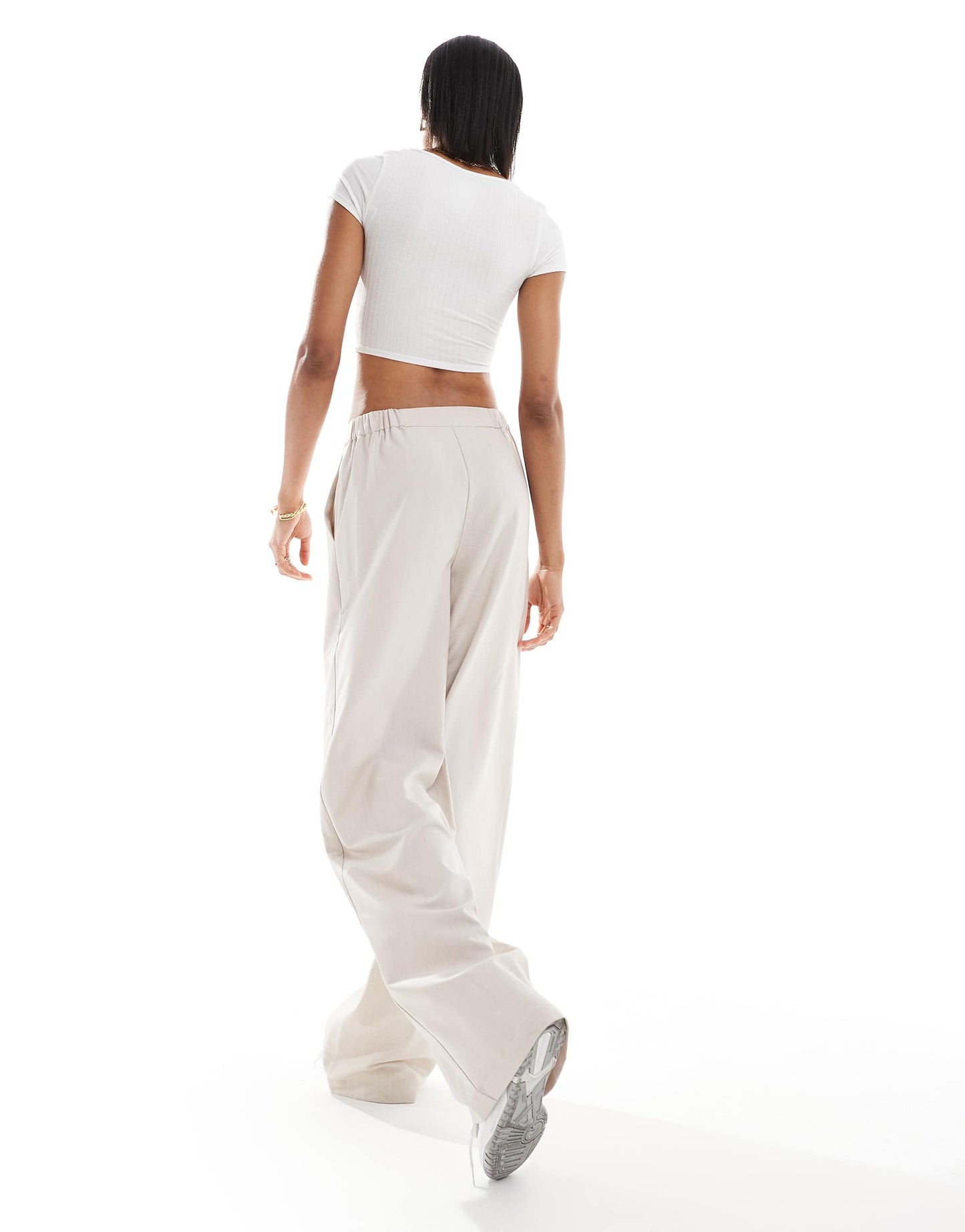 ASOS DESIGN Tall tailored wide leg dad trousers in stone