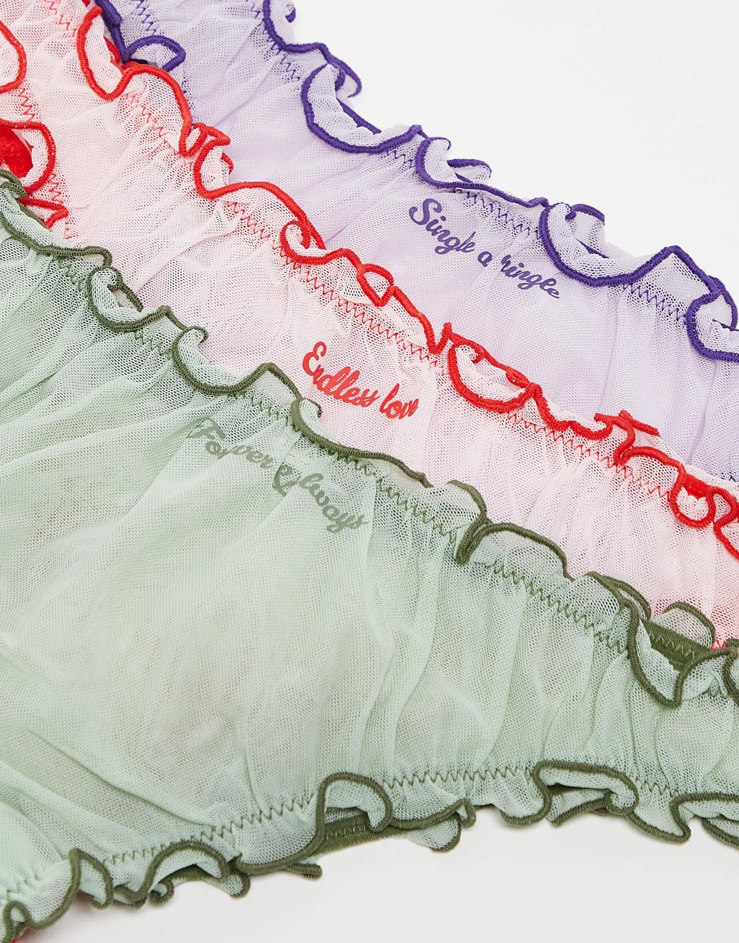 Monki 3 pack mesh thong in lilac, green and pink multi