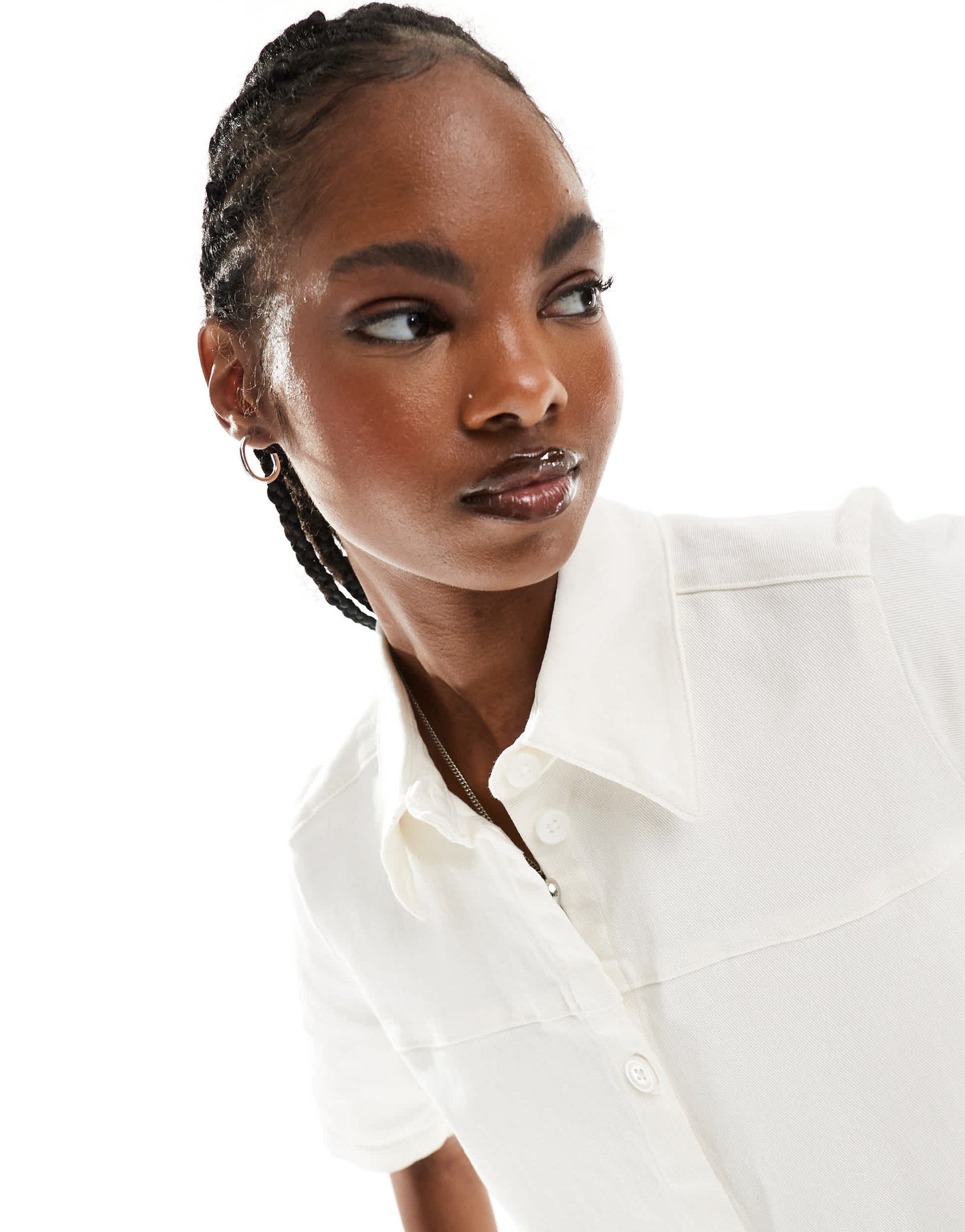 Monki short sleeve button through collar mini shirt dress in white