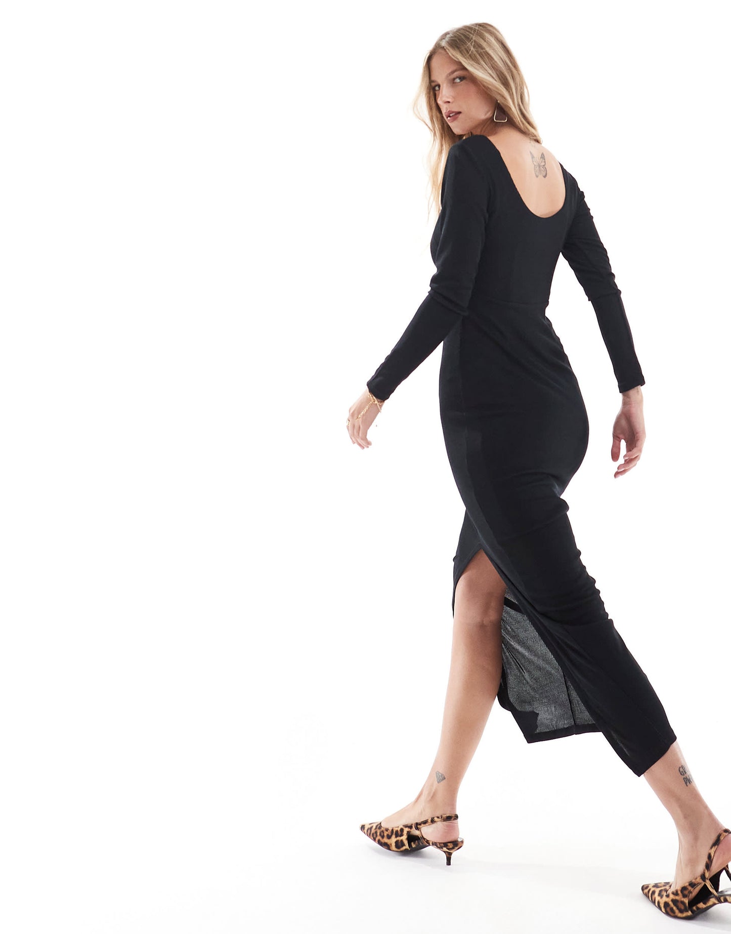 Closet London ribbed bodycon maxi dress with side split in black