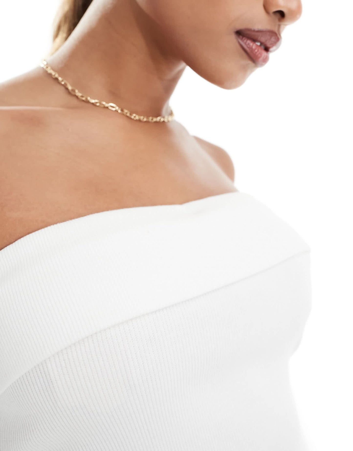 Kaiia exclusive ribbed fold over bandeau top in white
