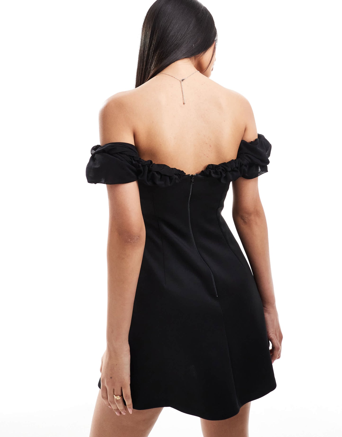 ASOS DESIGN chiffon mix bardot mini dress in black