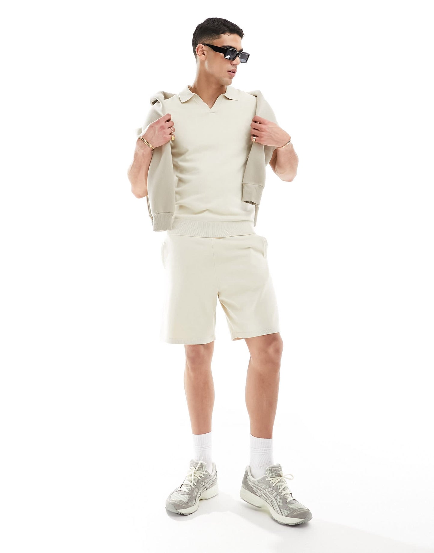 Selected Homme co-ord knitted revere polo in beige