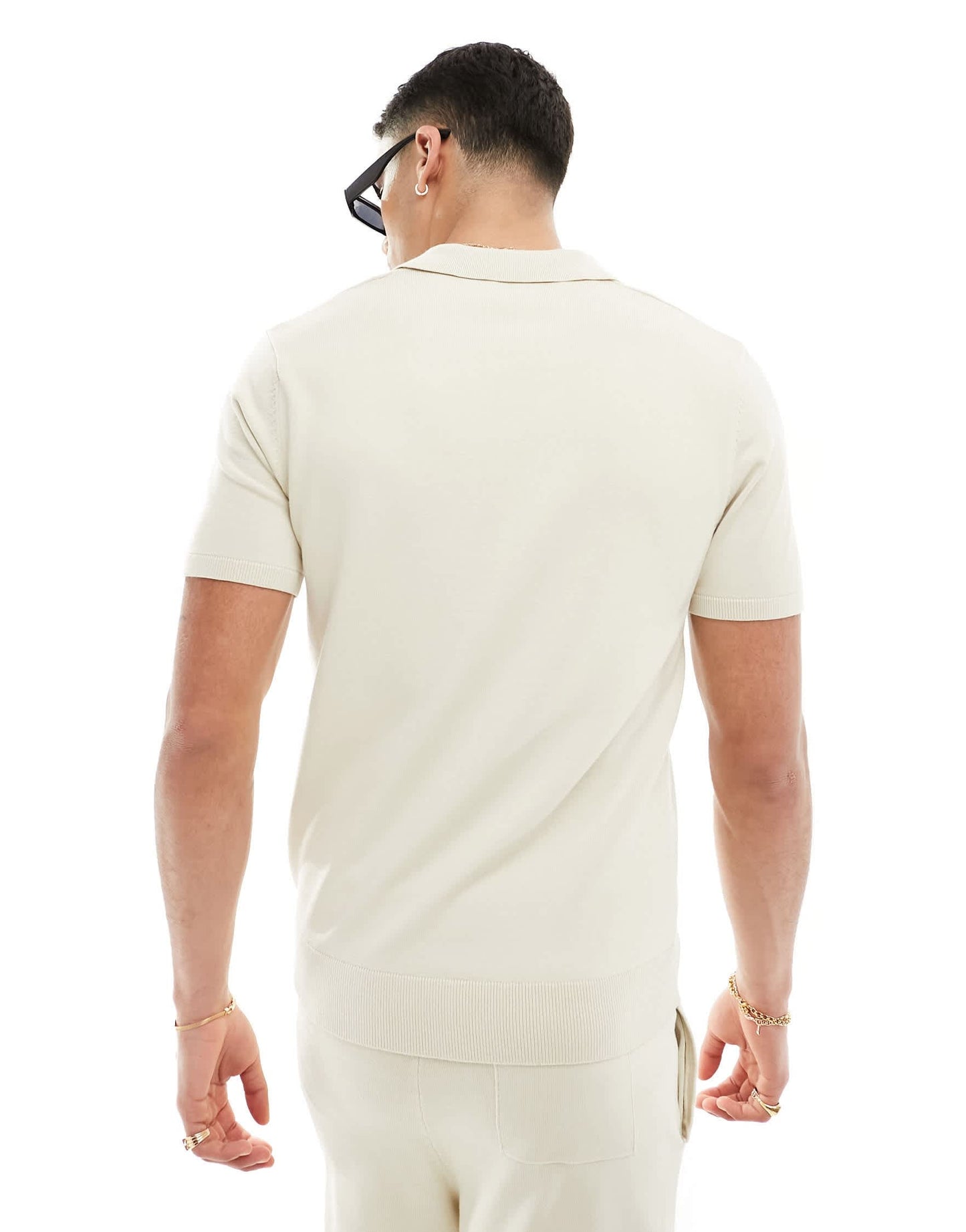 Selected Homme co-ord knitted revere polo in beige