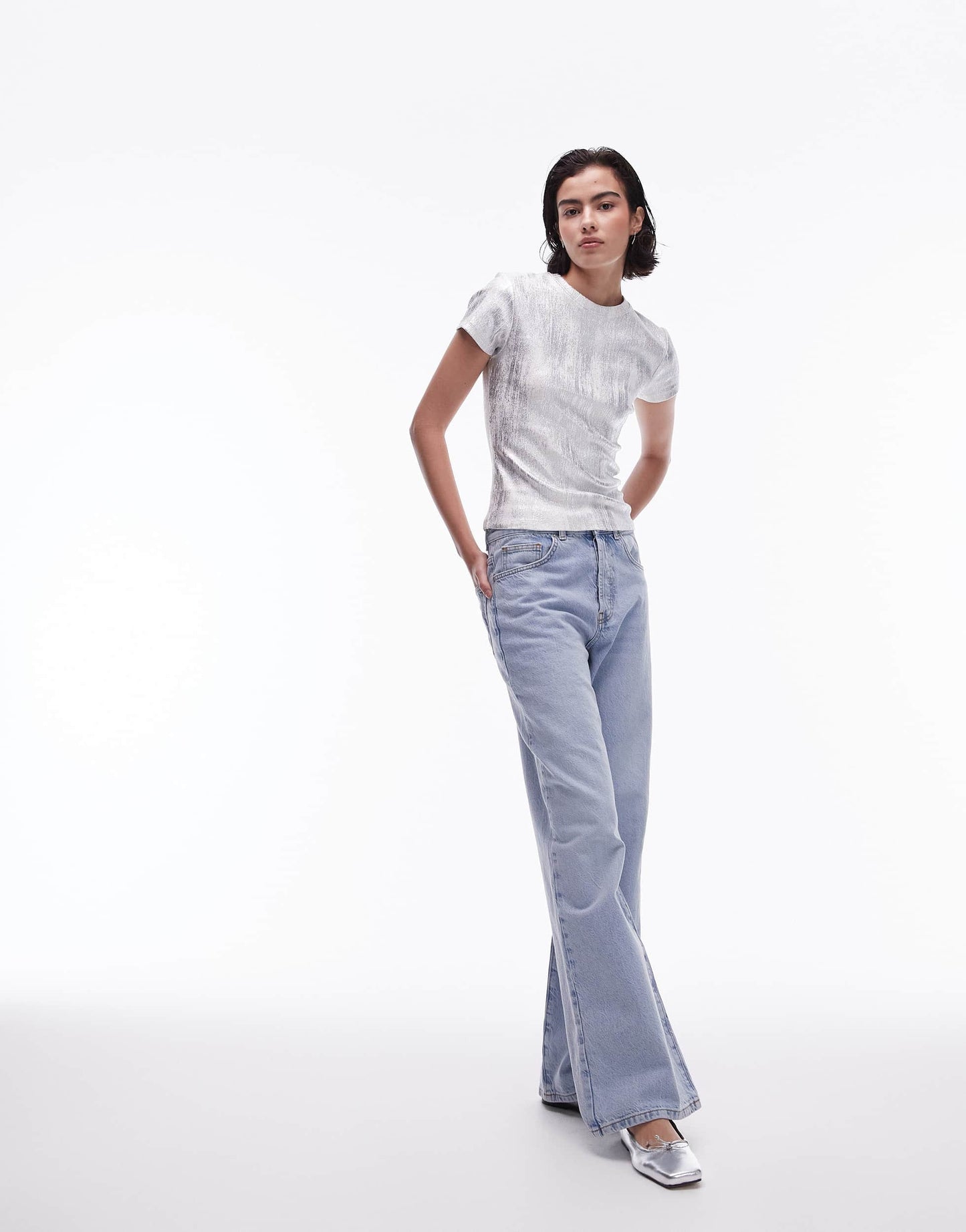 Topshop foil tee in silver