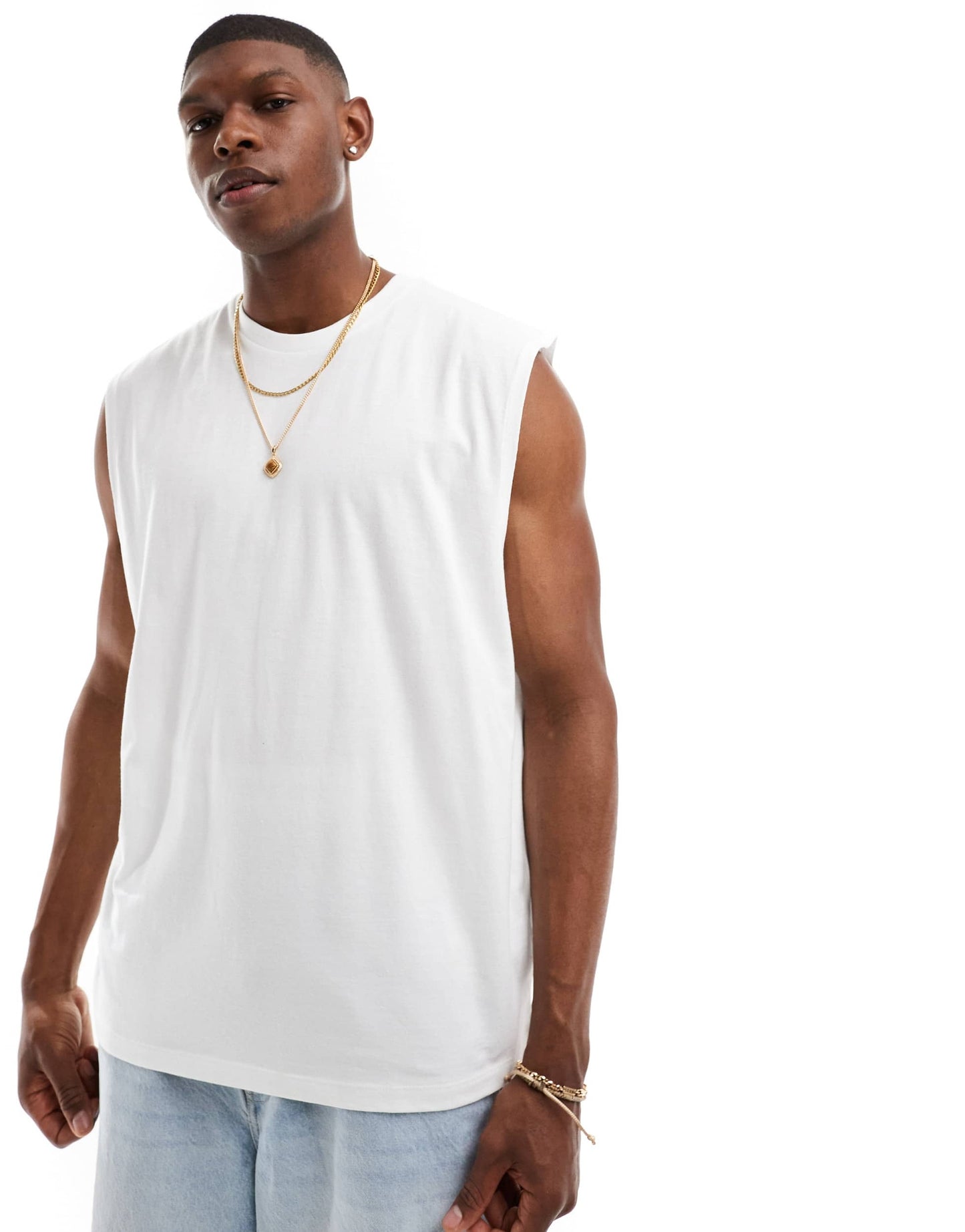 ASOS DESIGN oversized tank vest in white with scenic back print