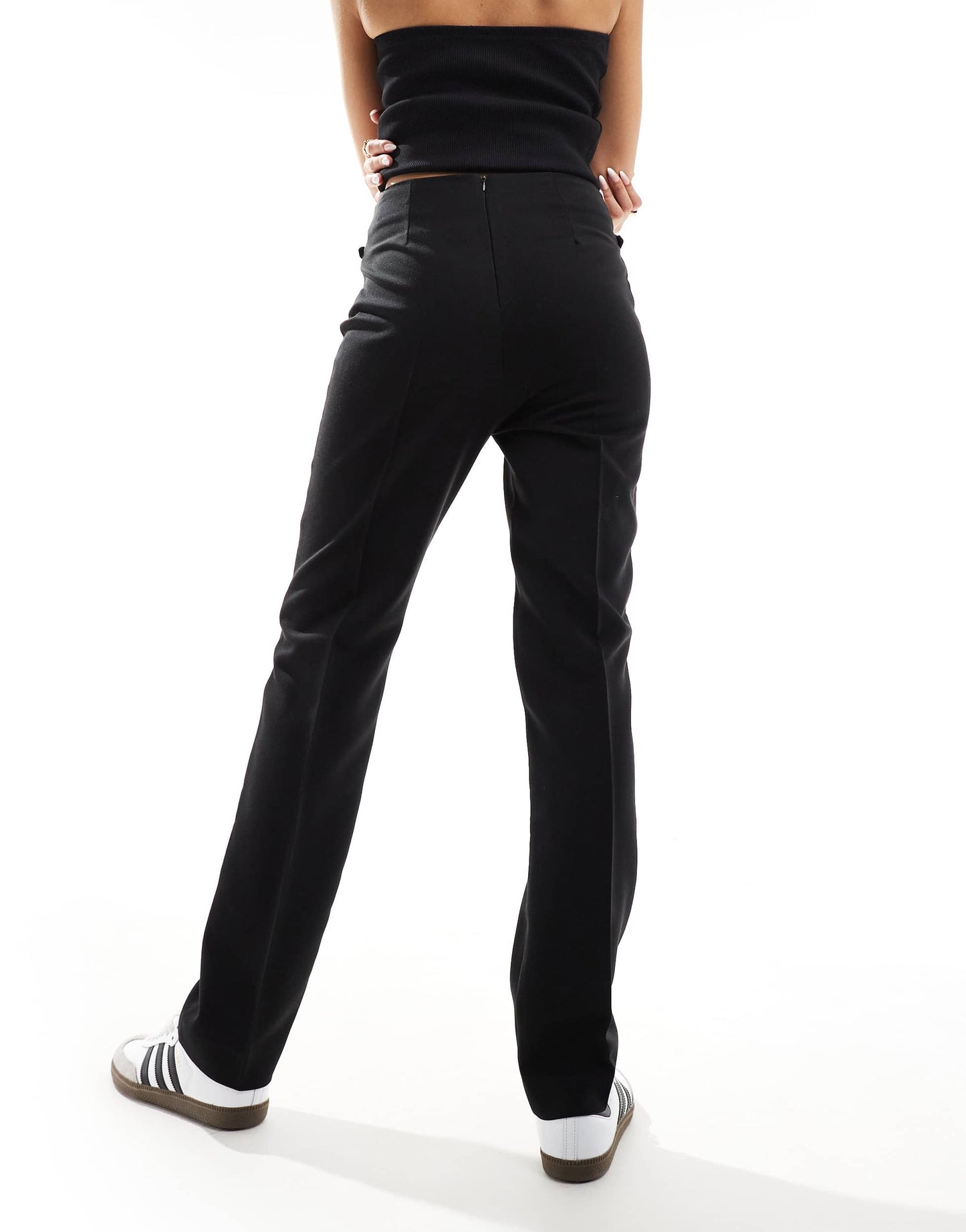 ASOS DESIGN straight leg trouser with strappy belt detail in black
