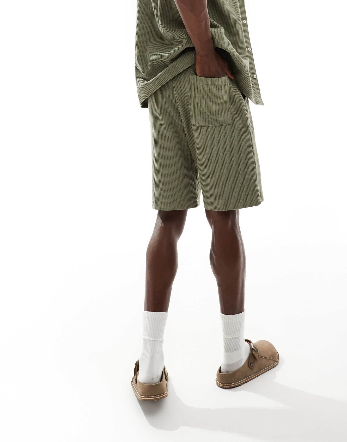 Selected co-ord waffle shorts in khaki
