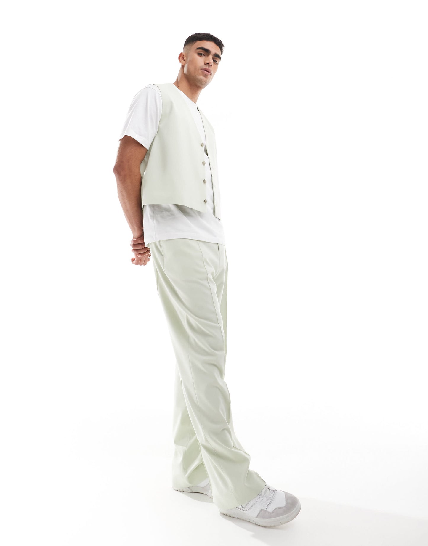 ASOS DESIGN smart co-ord boxy waistcoat in light sage green