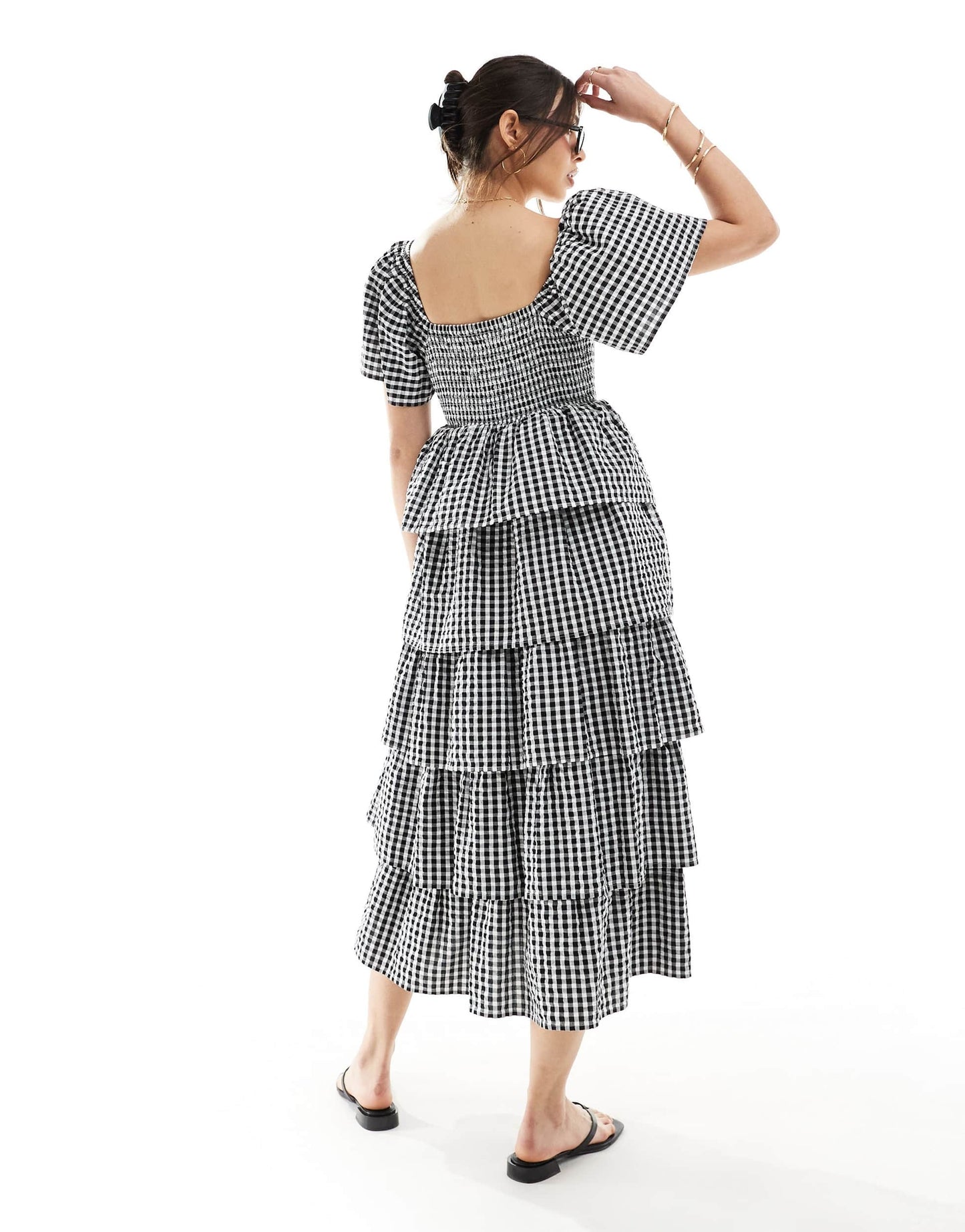 Nobody's Child Rosalia tiered gingham midaxi dress in black and white