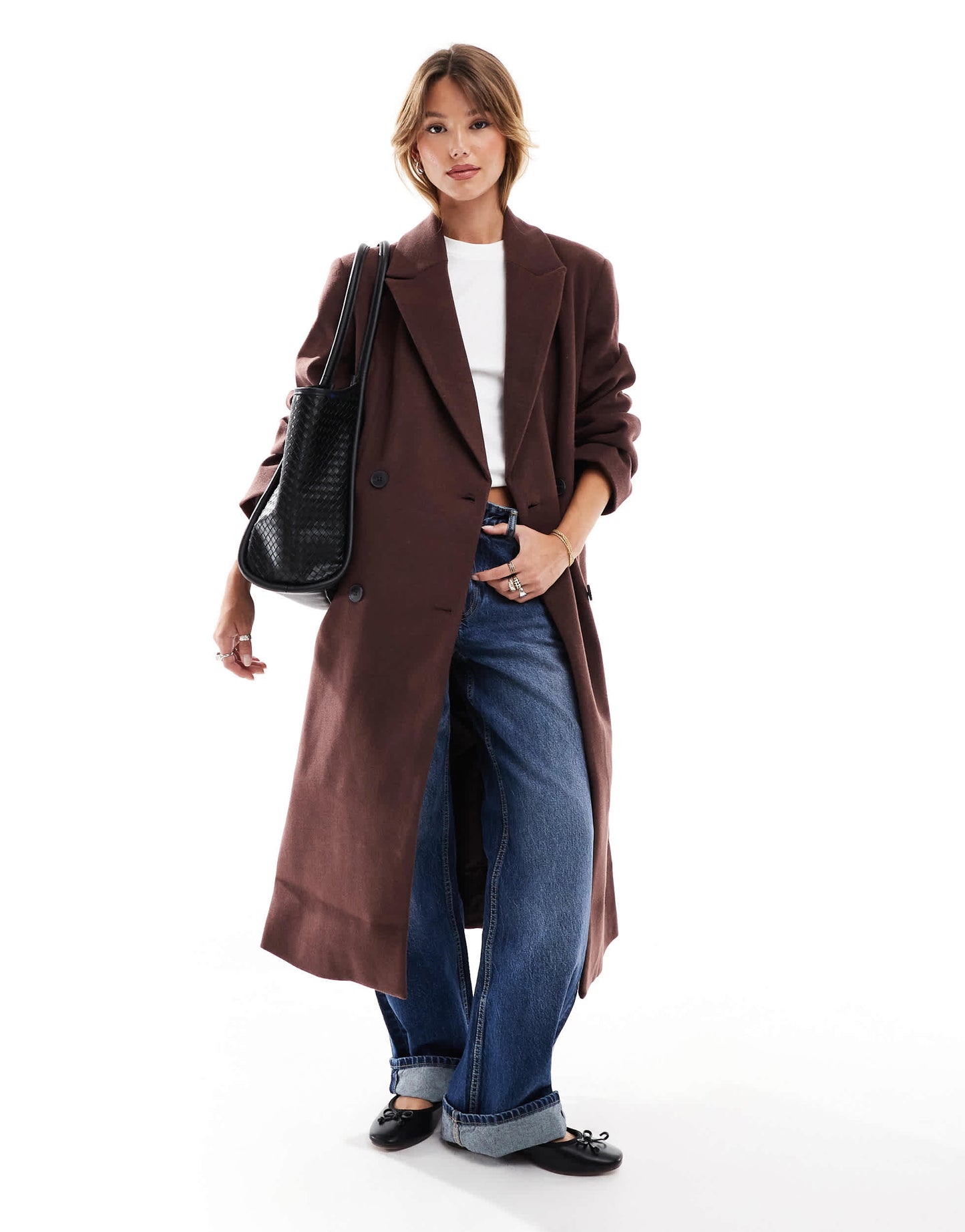ASOS DESIGN strong shoulder dad coat in chocolate