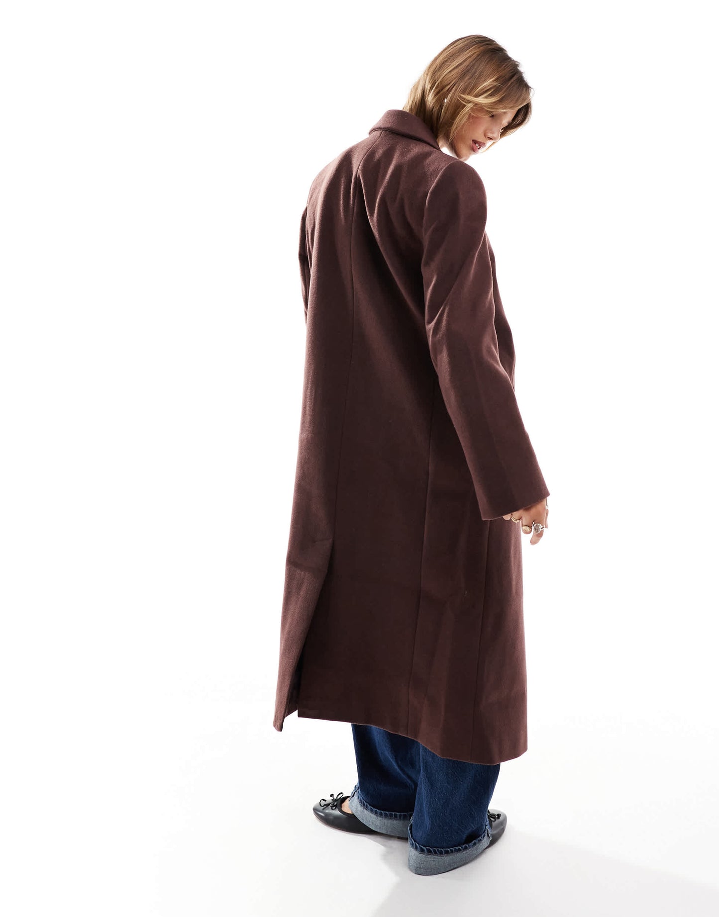 ASOS DESIGN strong shoulder dad coat in chocolate