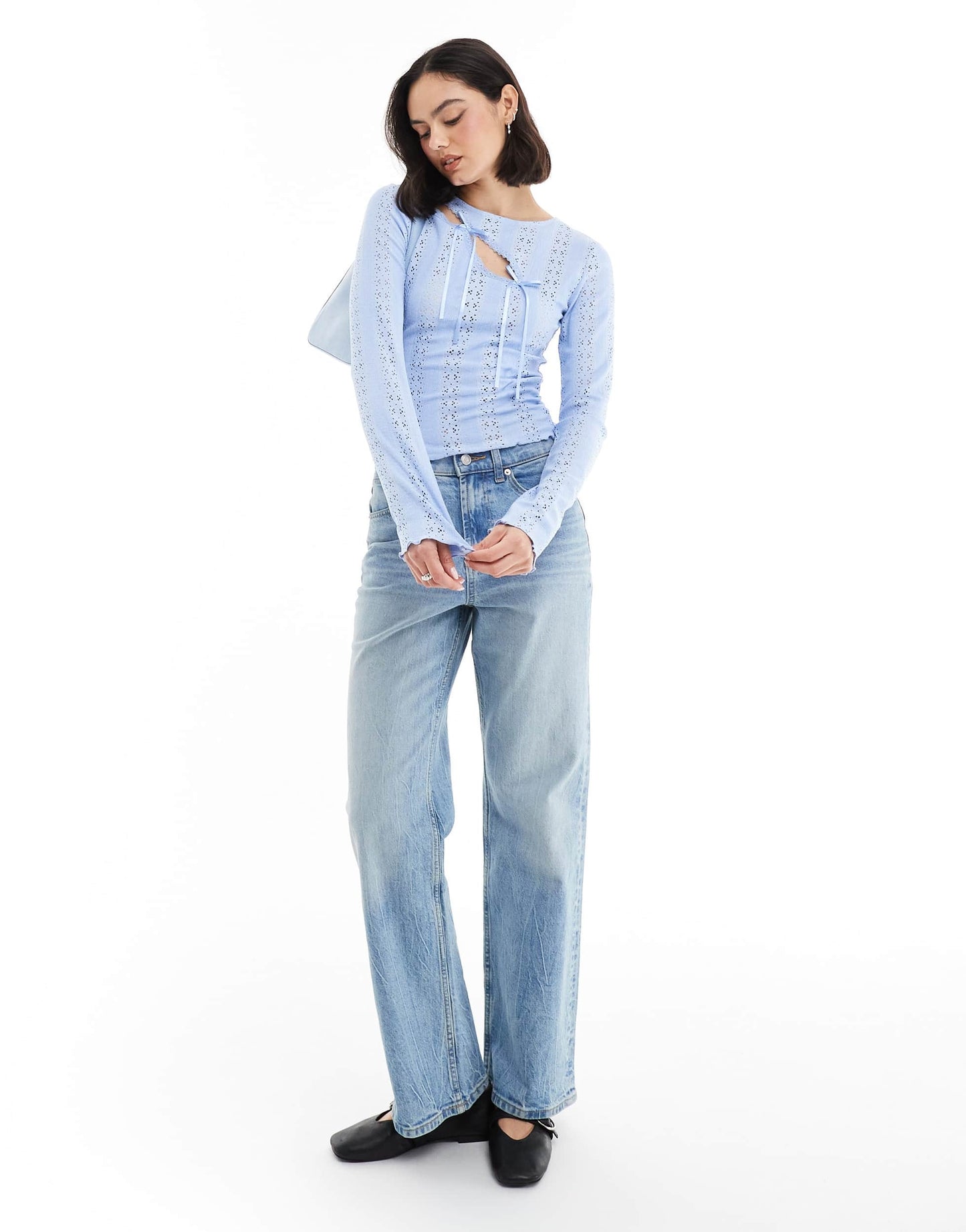 Miss Selfridge double bow lace top in blue