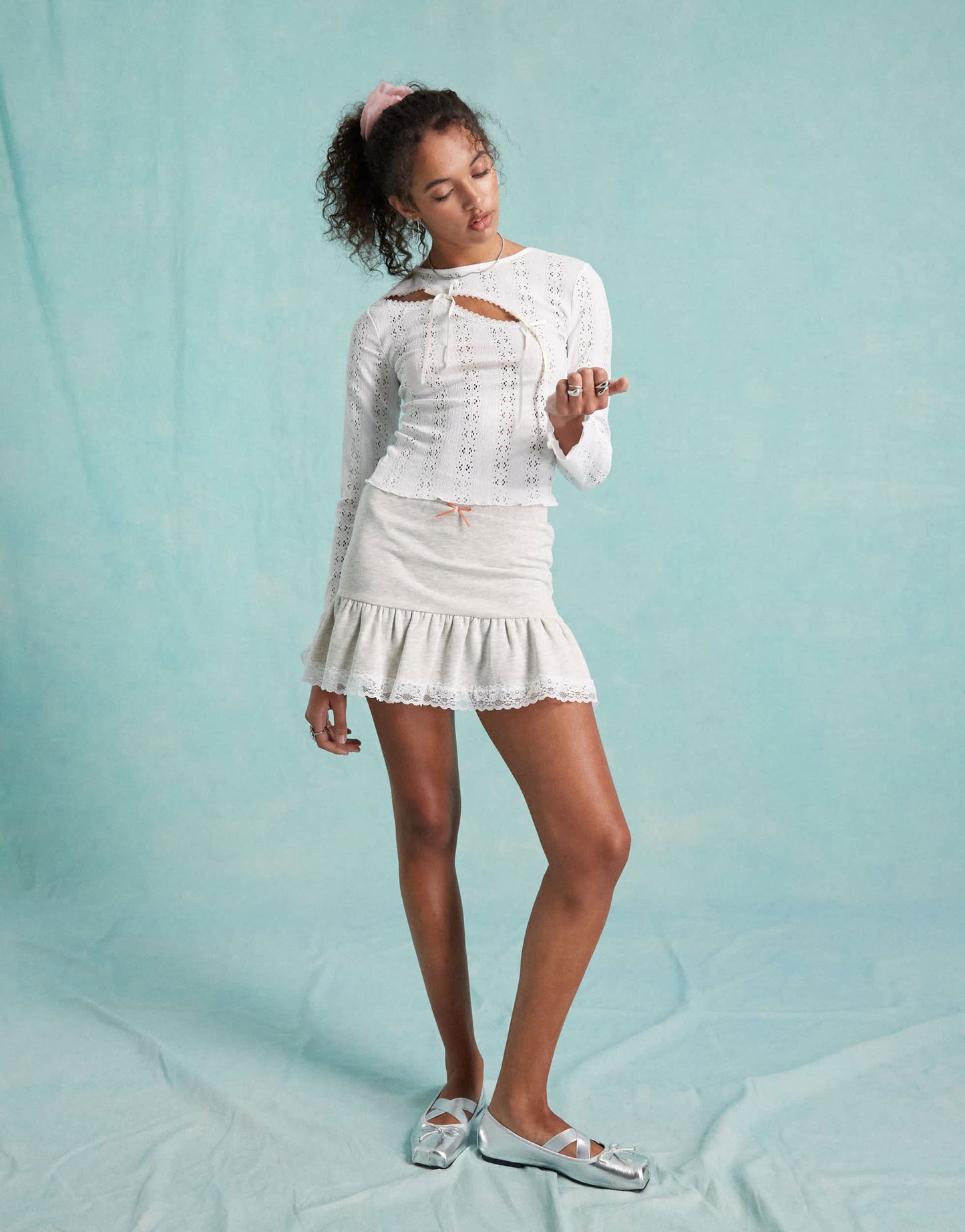Miss Selfridge tiered mini skirt in grey