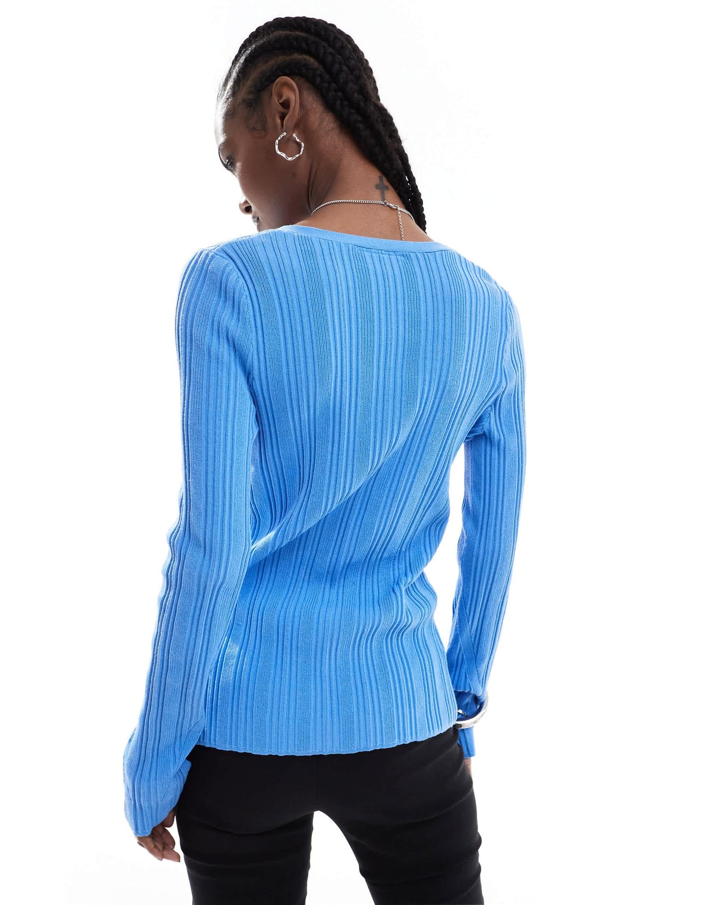 Monki longline mixed rib cardigan in blue