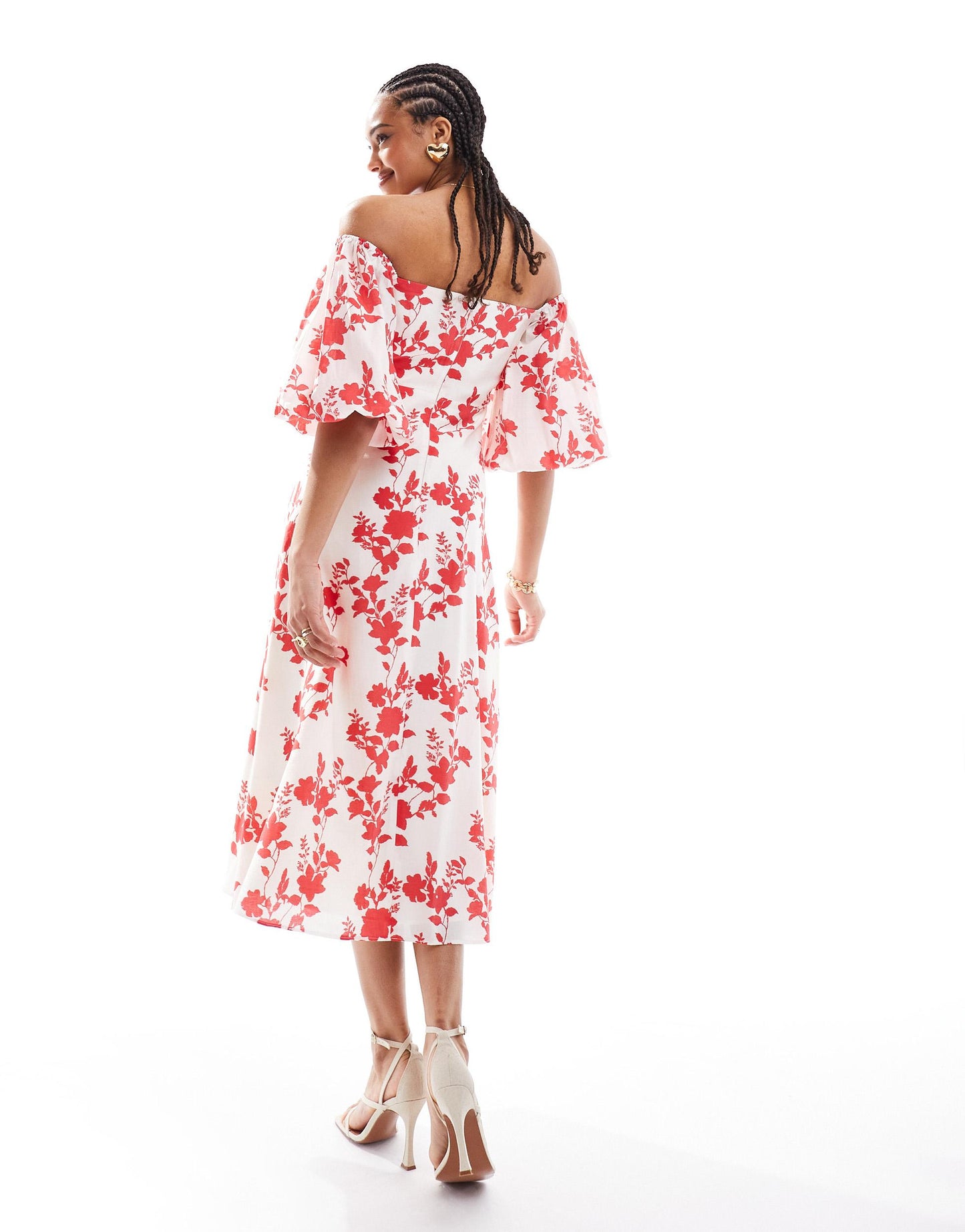 Nobody's Child Maxine bardot balloon sleeve midaxi dress in large red floral