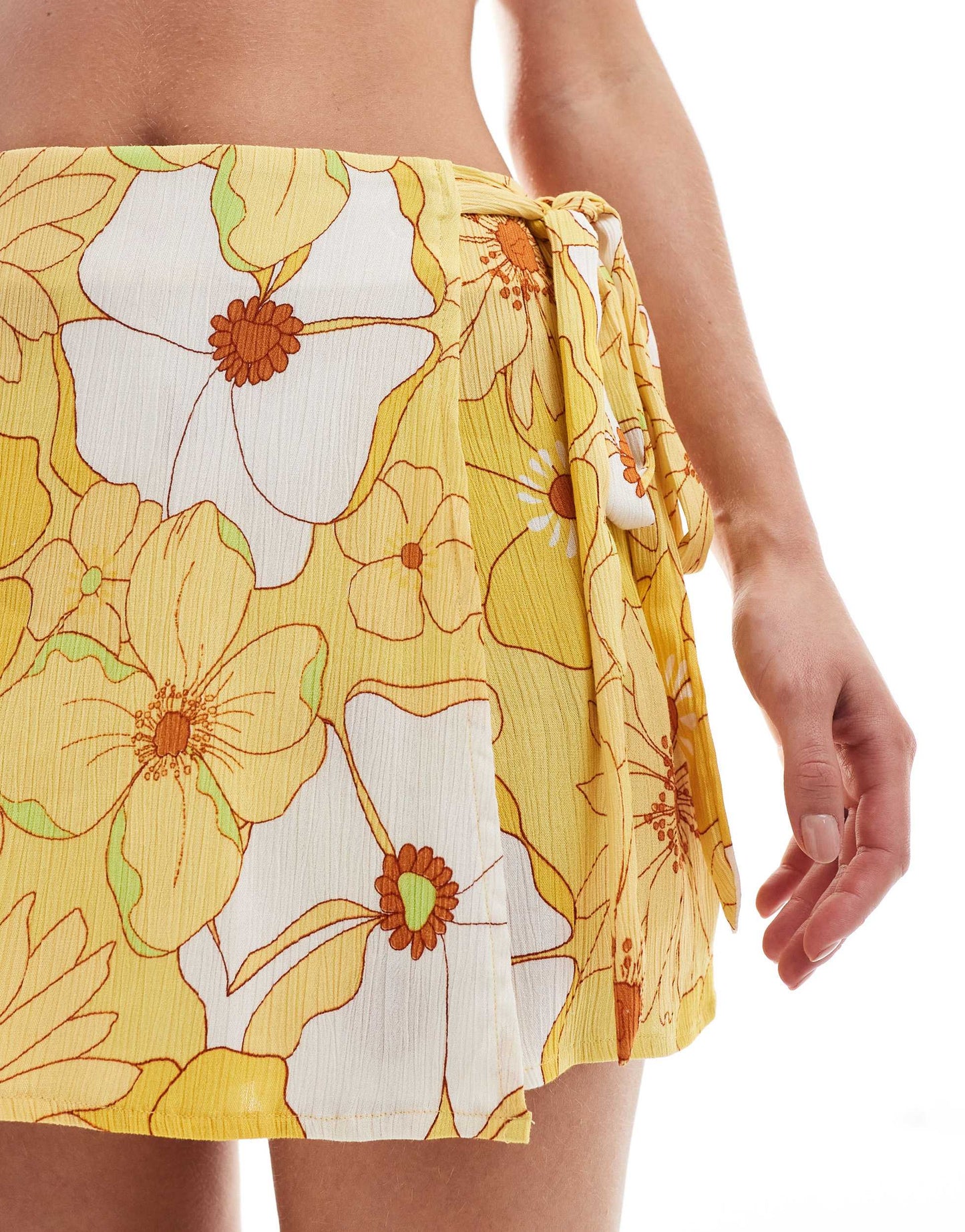 ASOS DESIGN Petite tie waist skort in yellow floral print