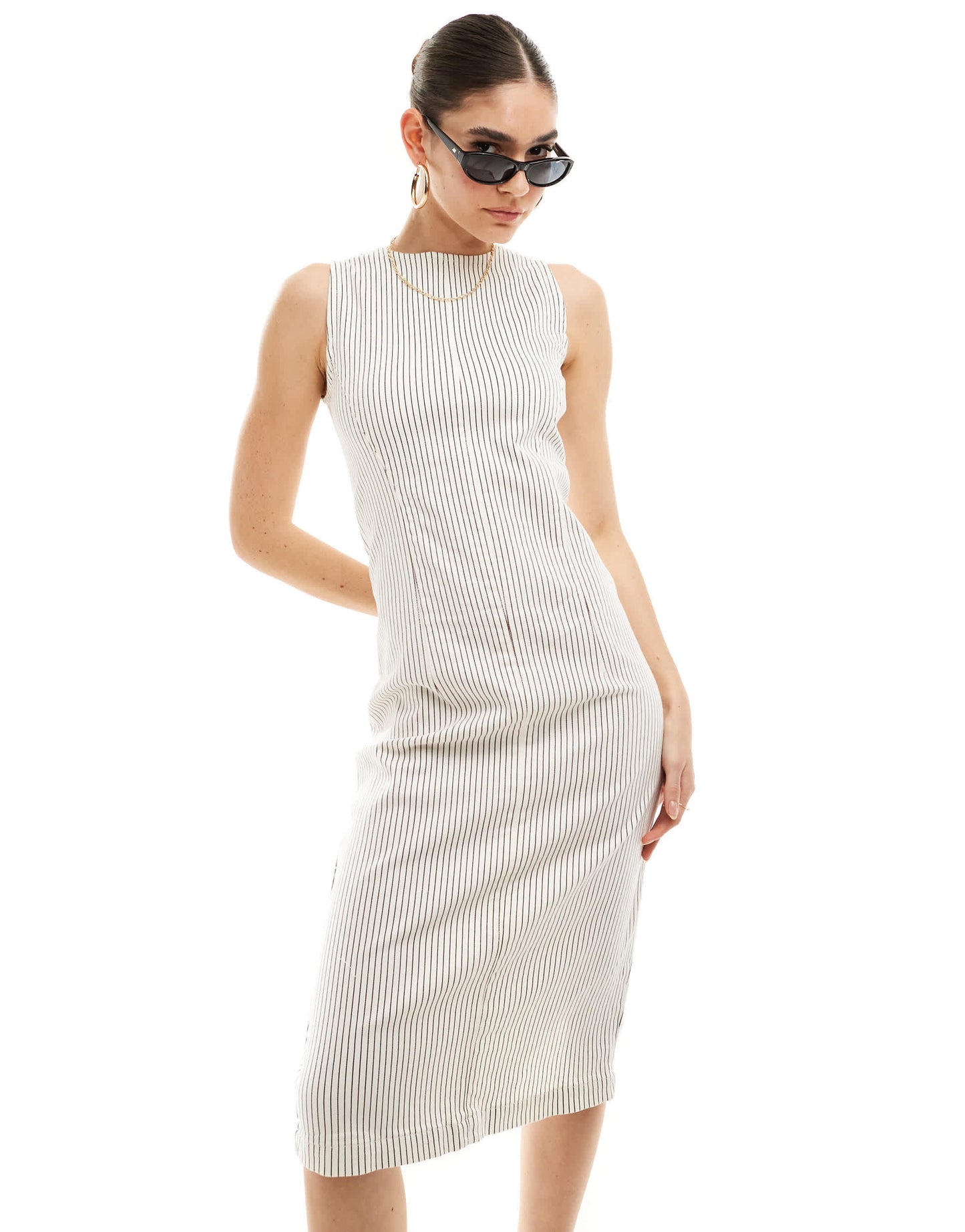 Nobody's Child Farringdon denim midi dress in cream pinstripe