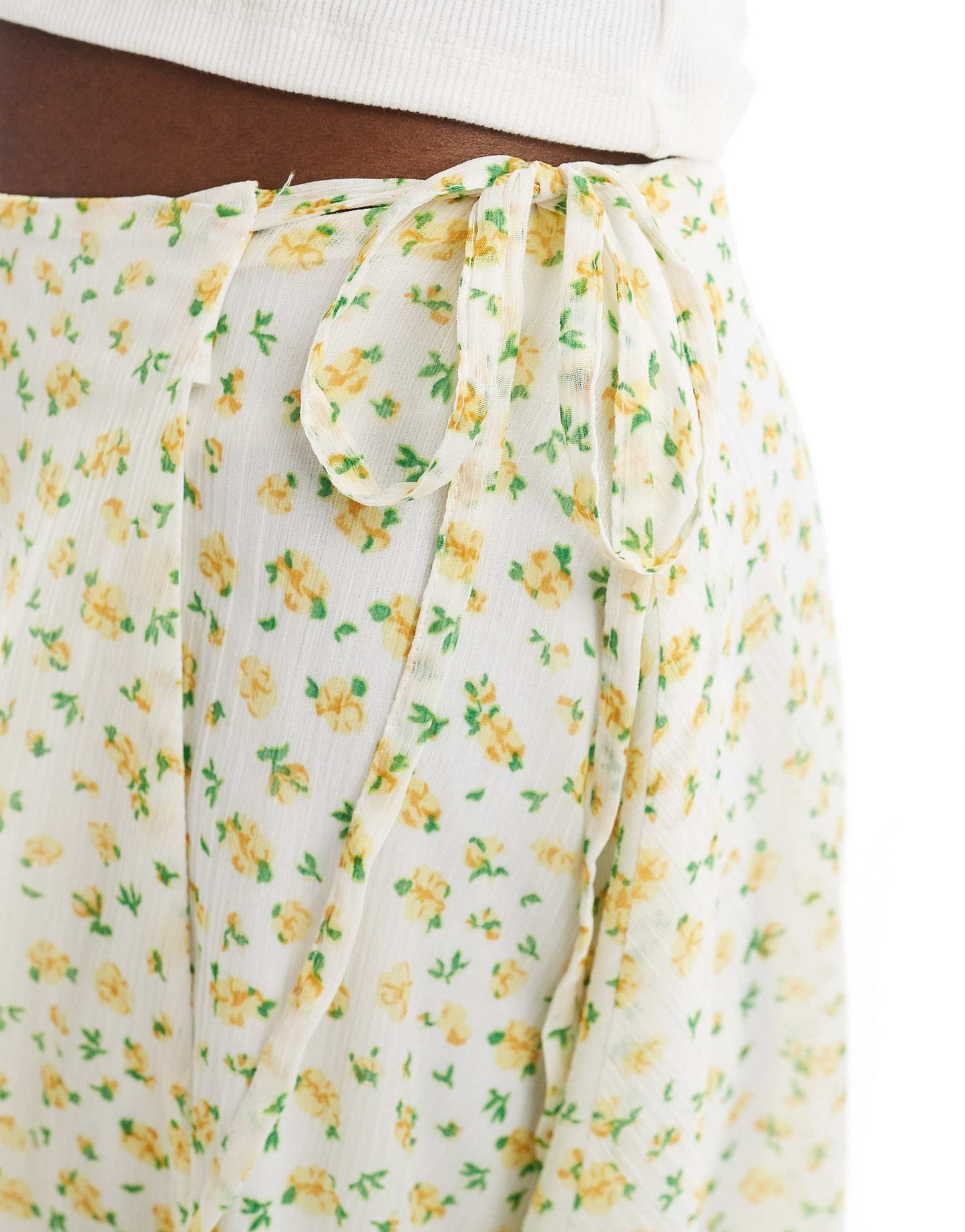 Wednesday's Girl floral print tie detail mini skirt in white and yellow