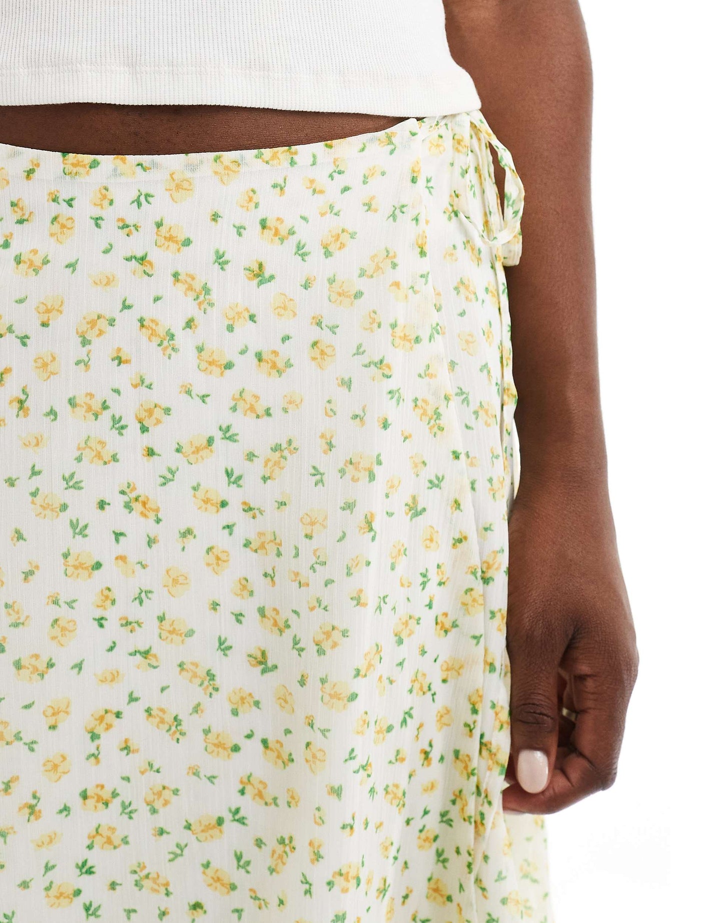 Wednesday's Girl floral print tie detail mini skirt in white and yellow