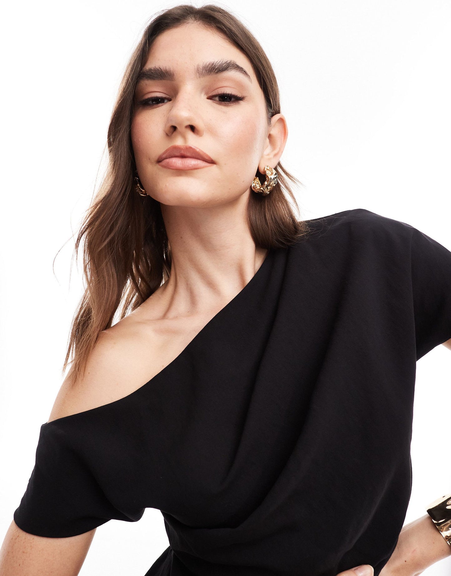 Nobody's Child Premium Katty one shoulder midi dress in black