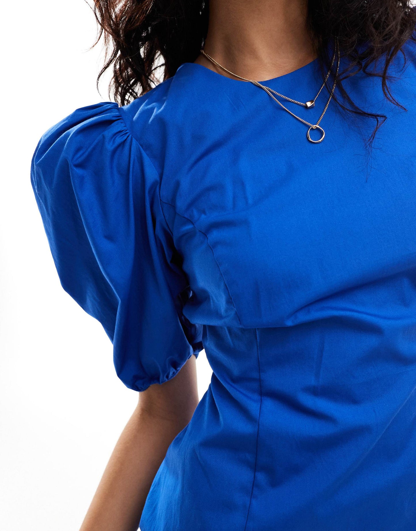 Stradivarius puff sleeve mini dress in blue