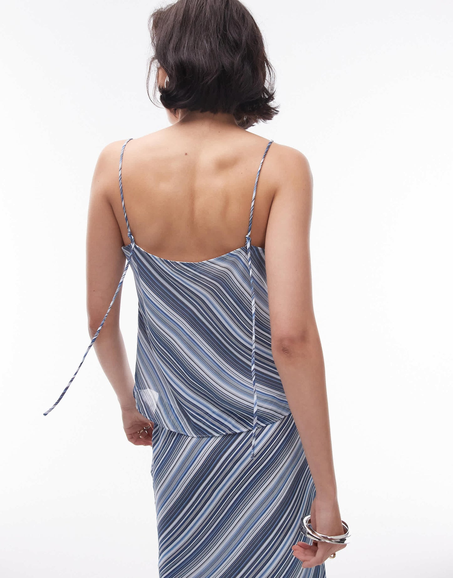 Topshop co-ord georgette square neck cami in blue diagonal stripe