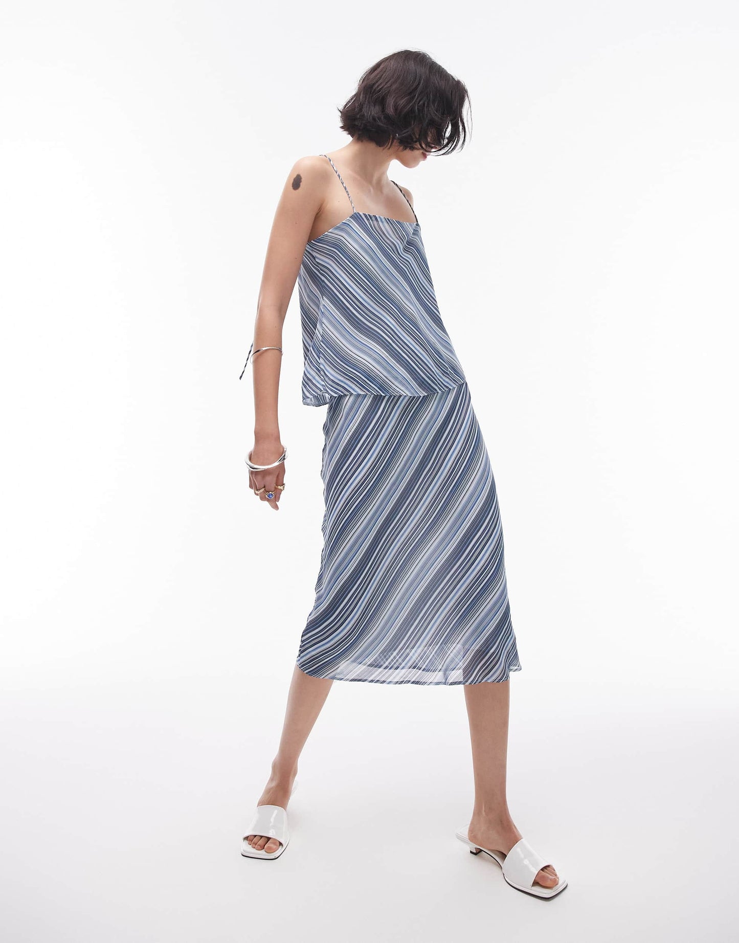 Topshop co-ord georgette square neck cami in blue diagonal stripe