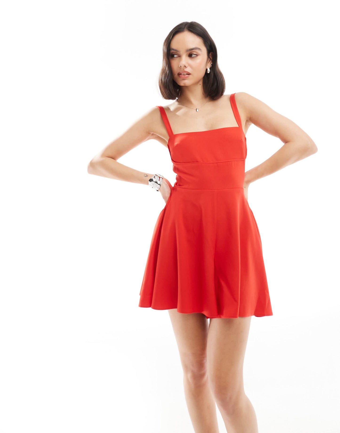ASOS DESIGN bow back playsuit in red