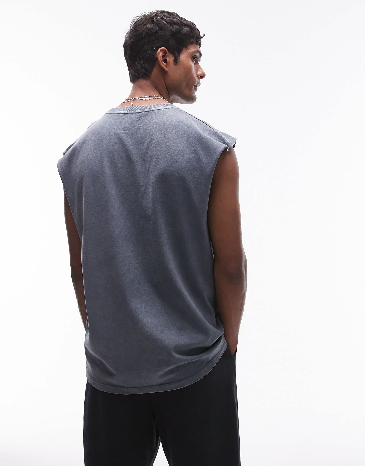 Topman oversized fit sleeveless t-shirt in washed blue
