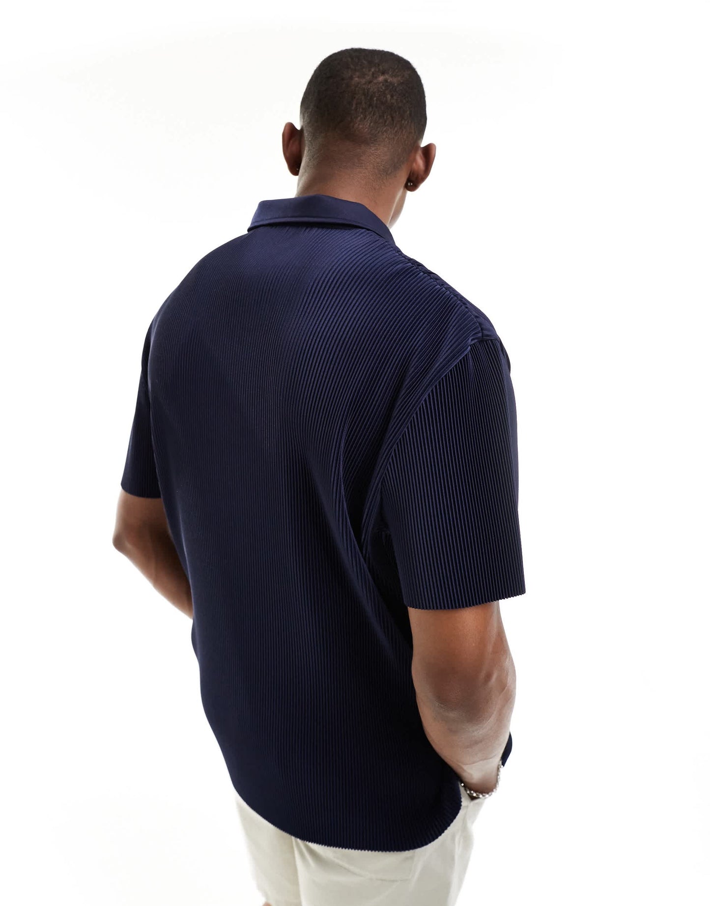 ASOS DESIGN relaxed revere plisse polo in navy