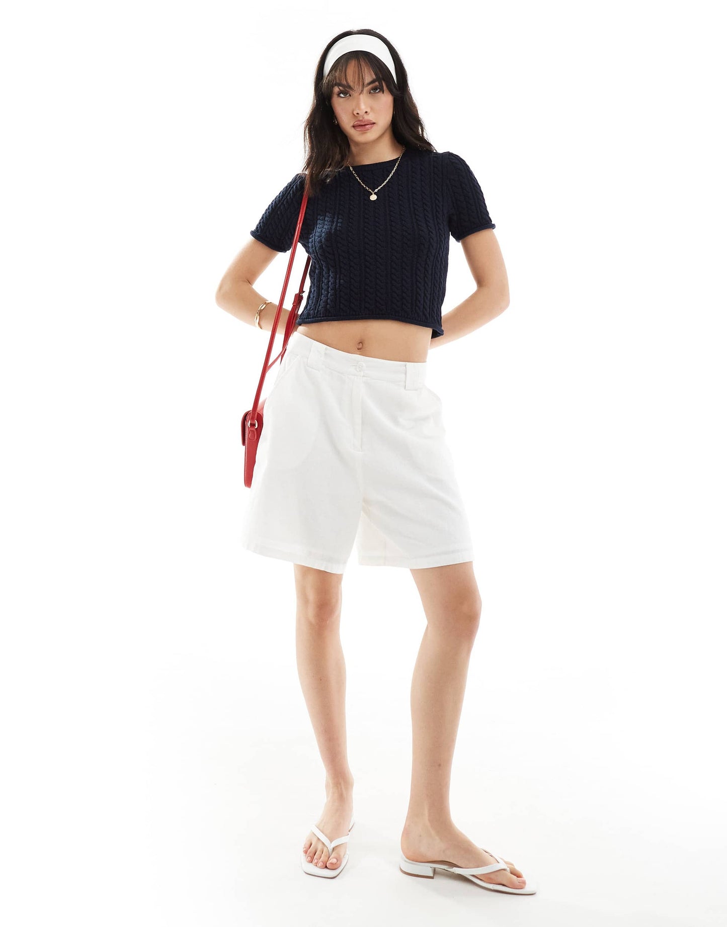 ASOS DESIGN knitted cable baby tee in navy