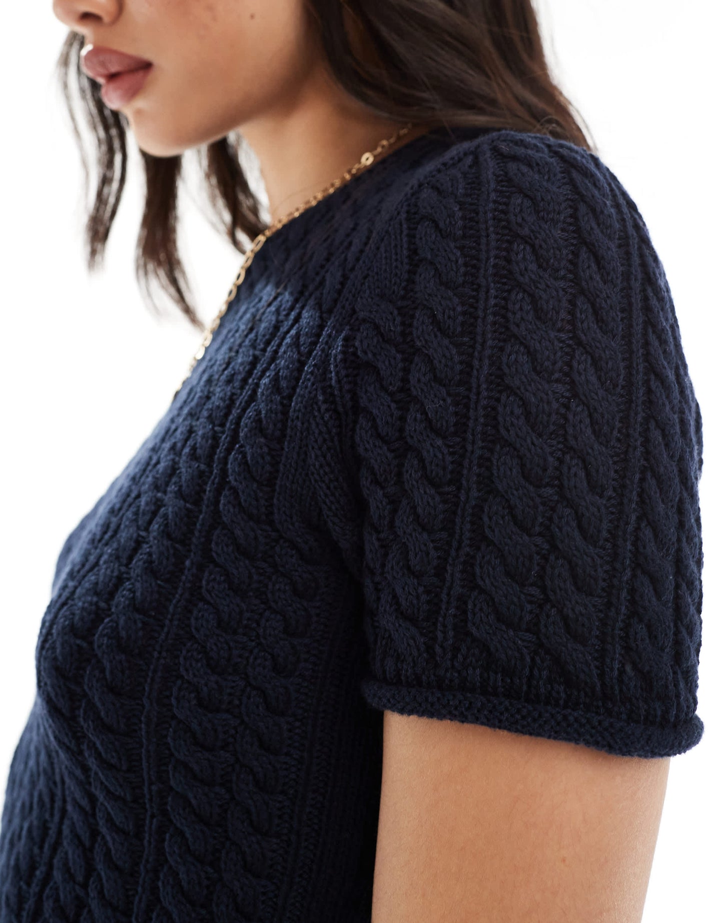 ASOS DESIGN knitted cable baby tee in navy