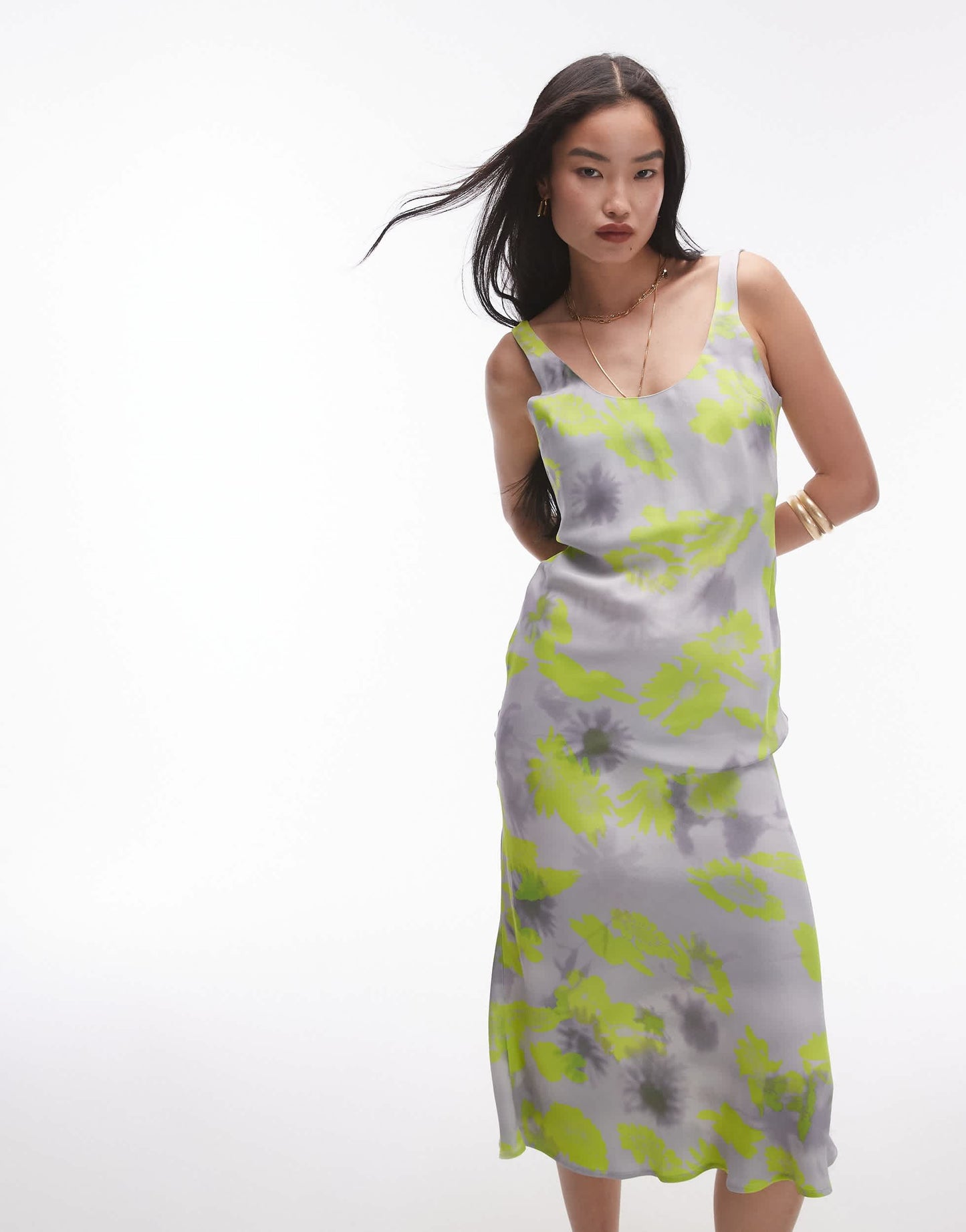 Topshop scoop neck satin slip in abstract floral