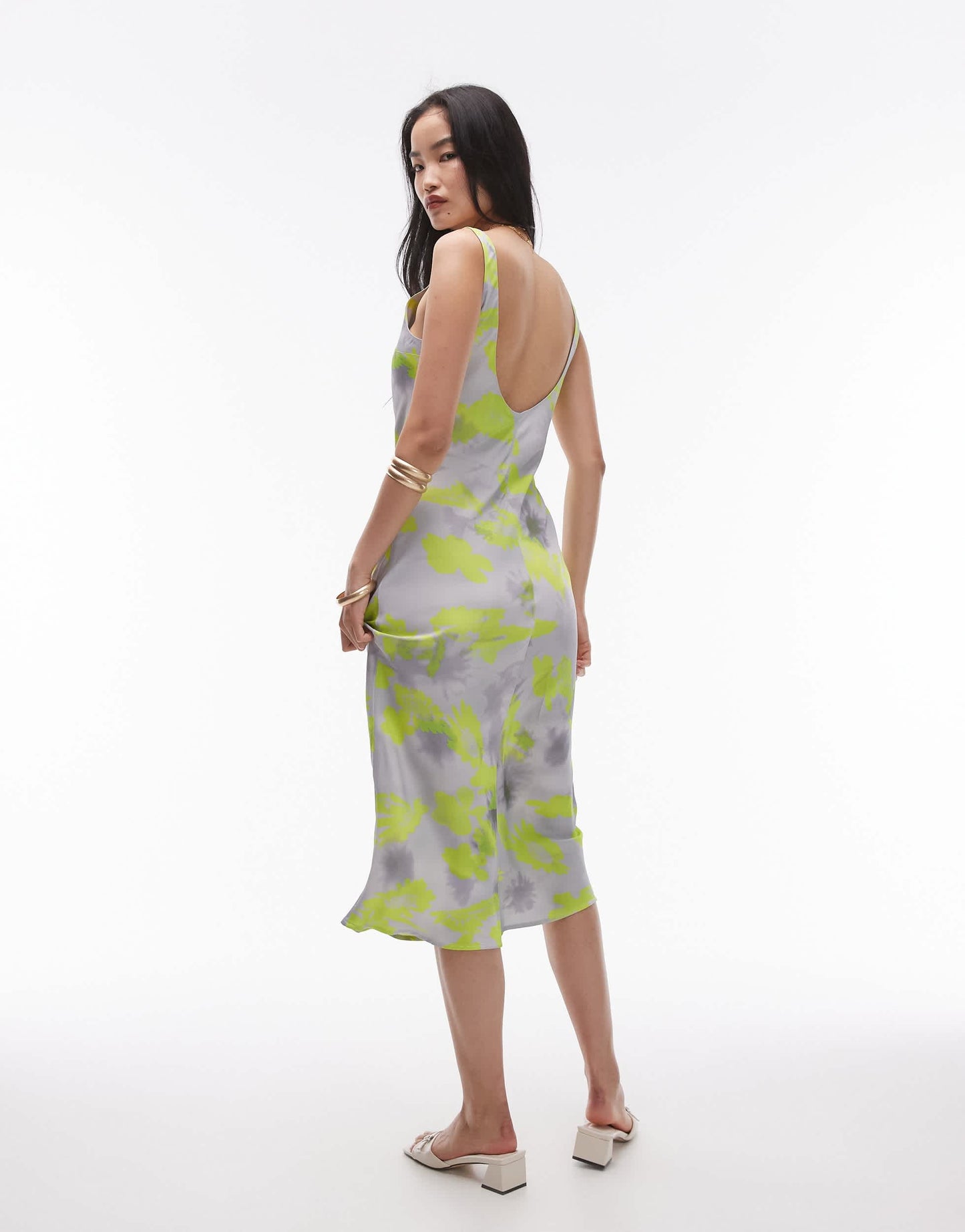 Topshop scoop neck satin slip in abstract floral
