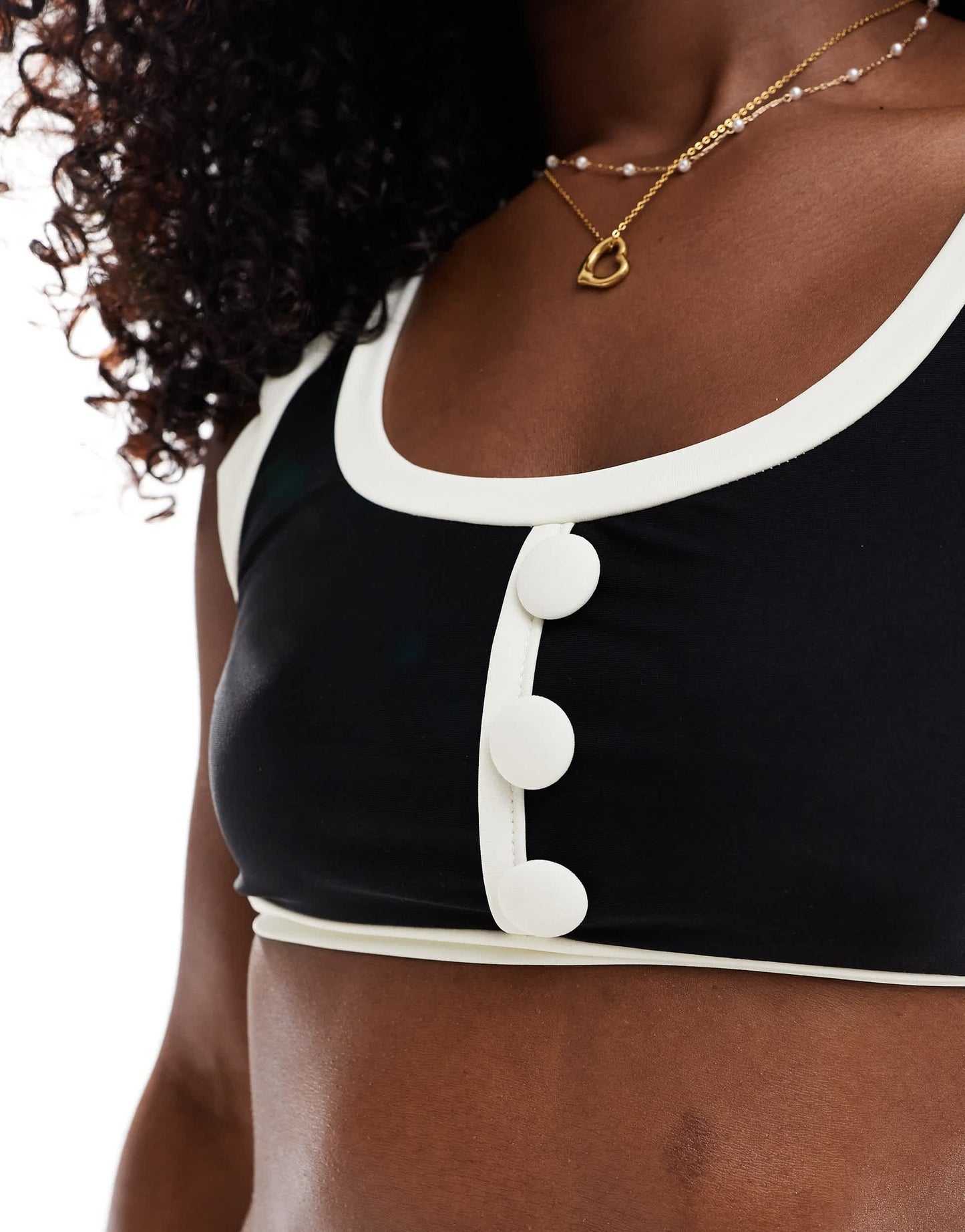 Kaiia exclusive cami contrast button detail bikini top co-ord in monochrome