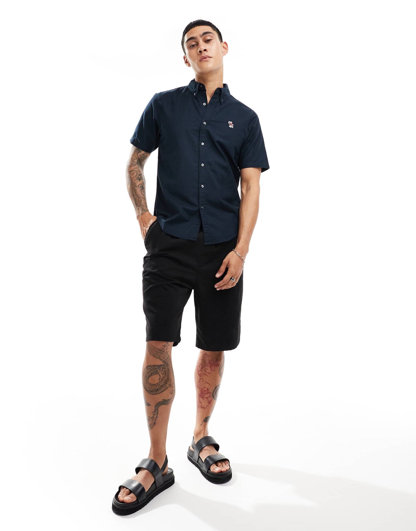Abercrombie & Fitch icon logo short sleeve oxford shirt in navy