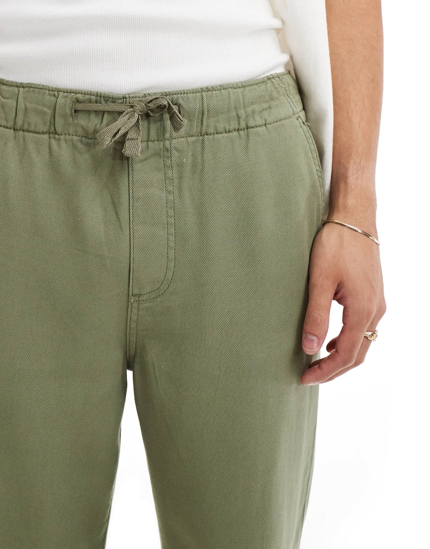 Selected linen mix loose fit trouser in khaki