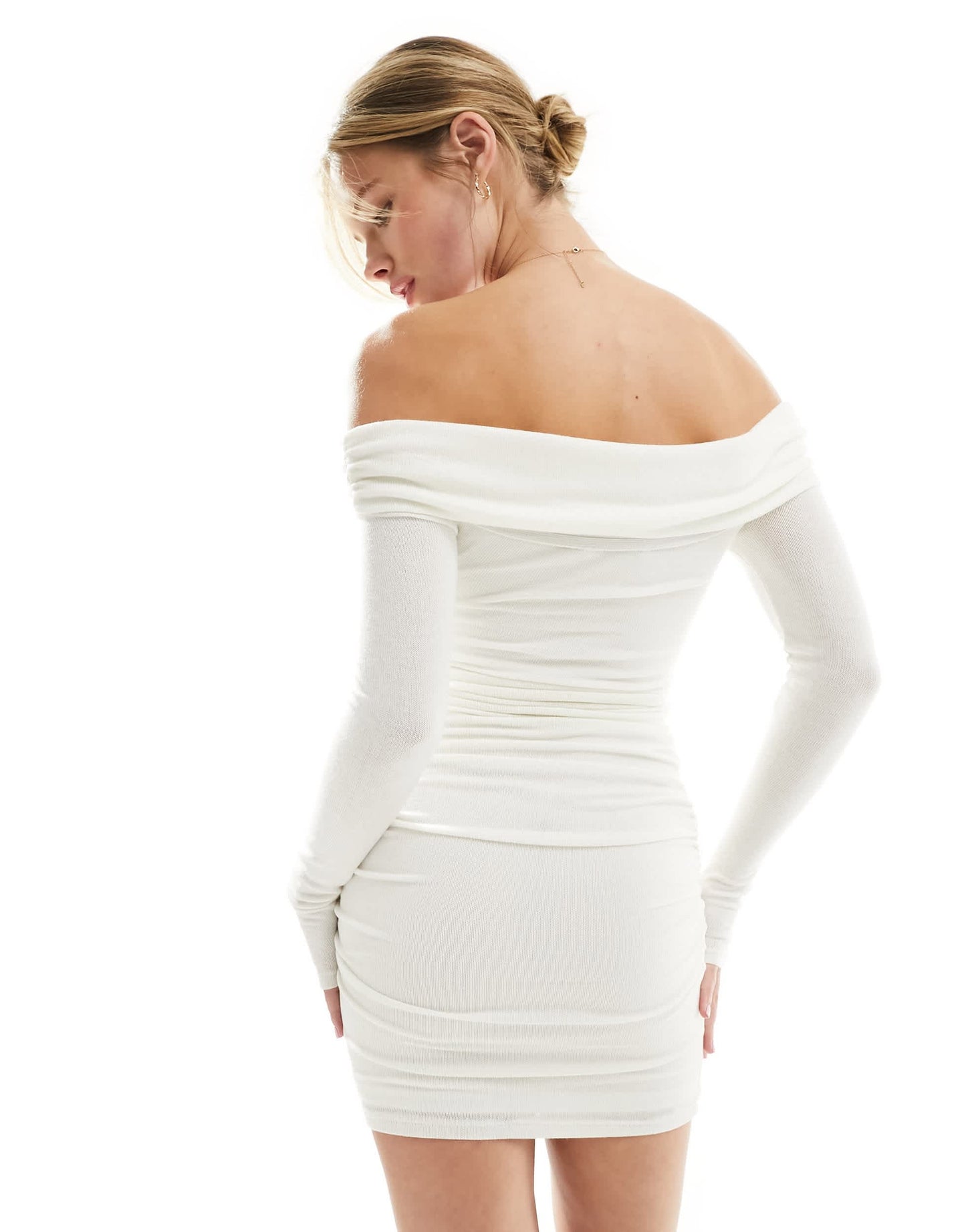 Bershka fold over ruched mini dress in white