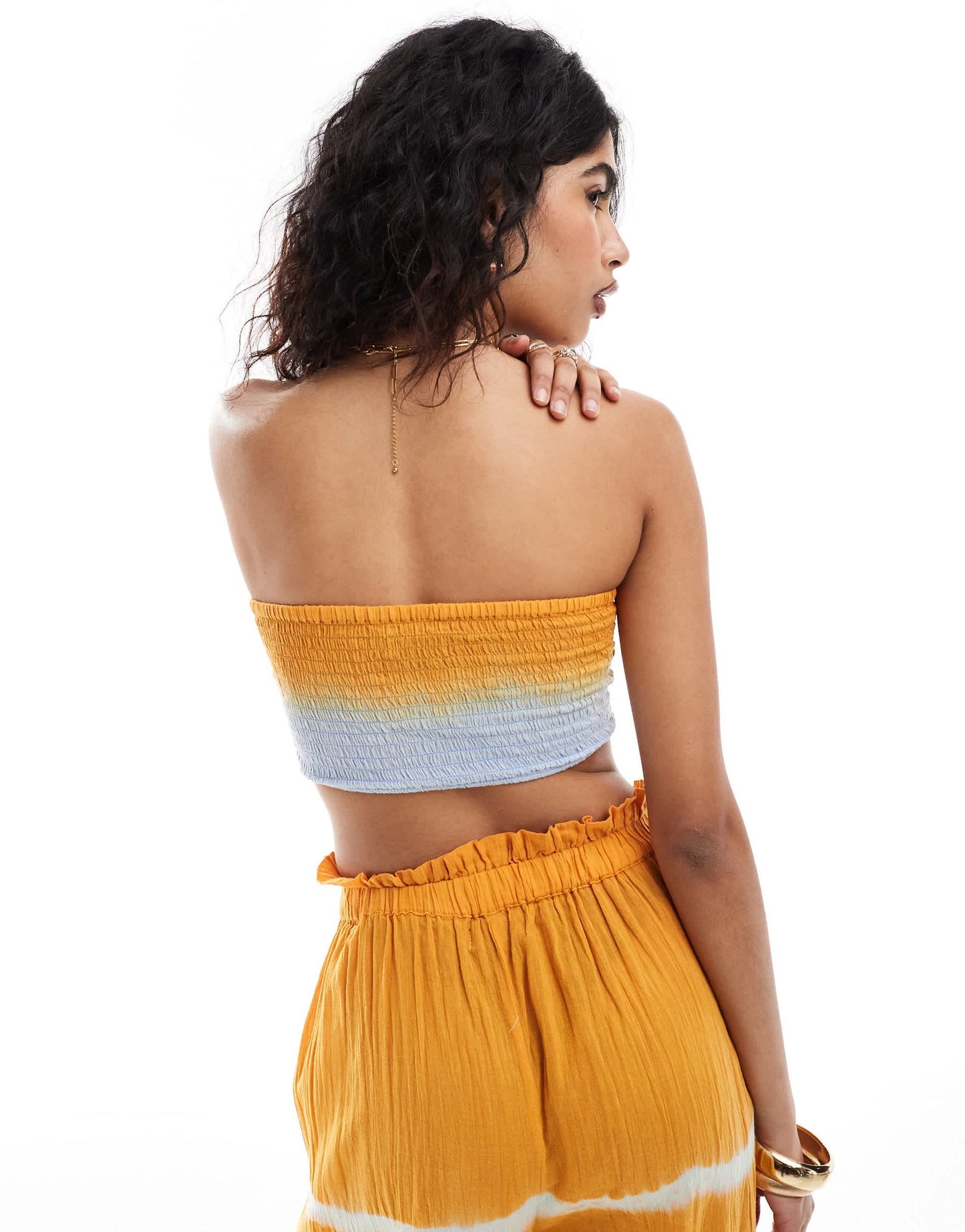 Wednesday's Girl shirred tie dye bandeau beach top in multi