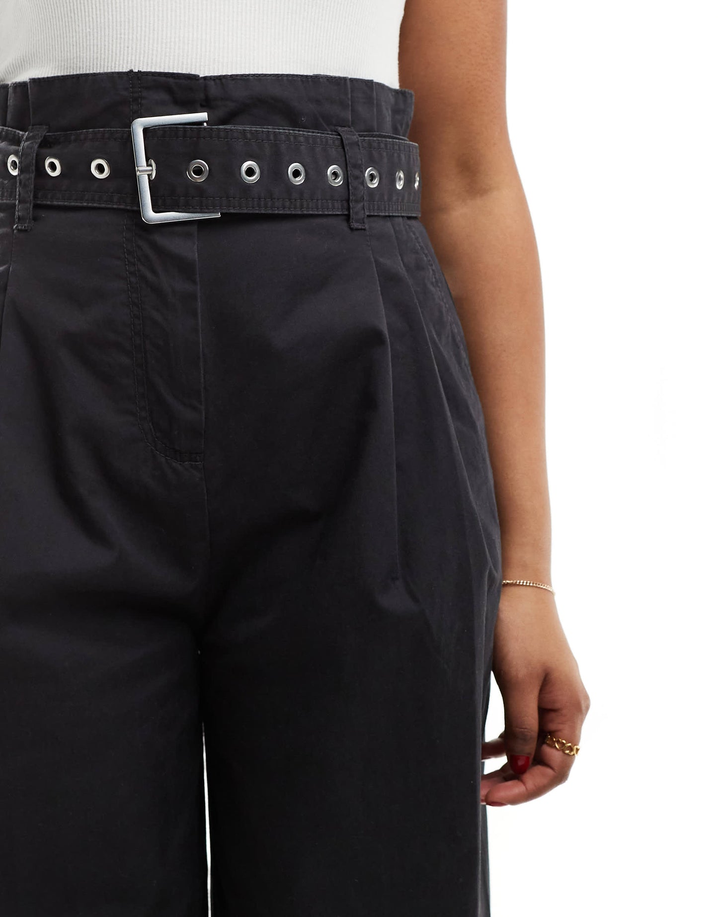 & Other Stories wide leg trousers with utility eyelet belt in black