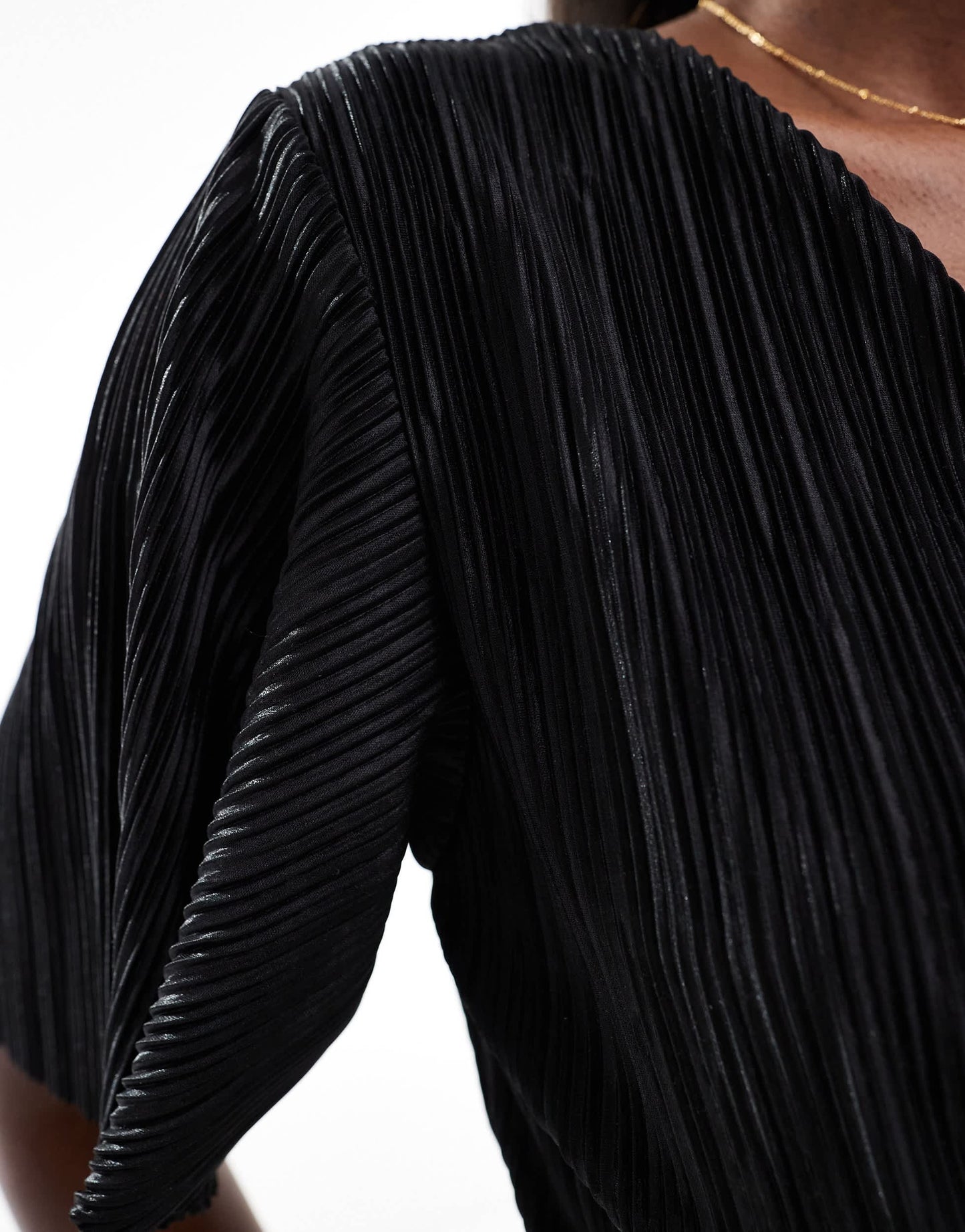 AX Paris short sleeve plisse wrap jumpsuit in black